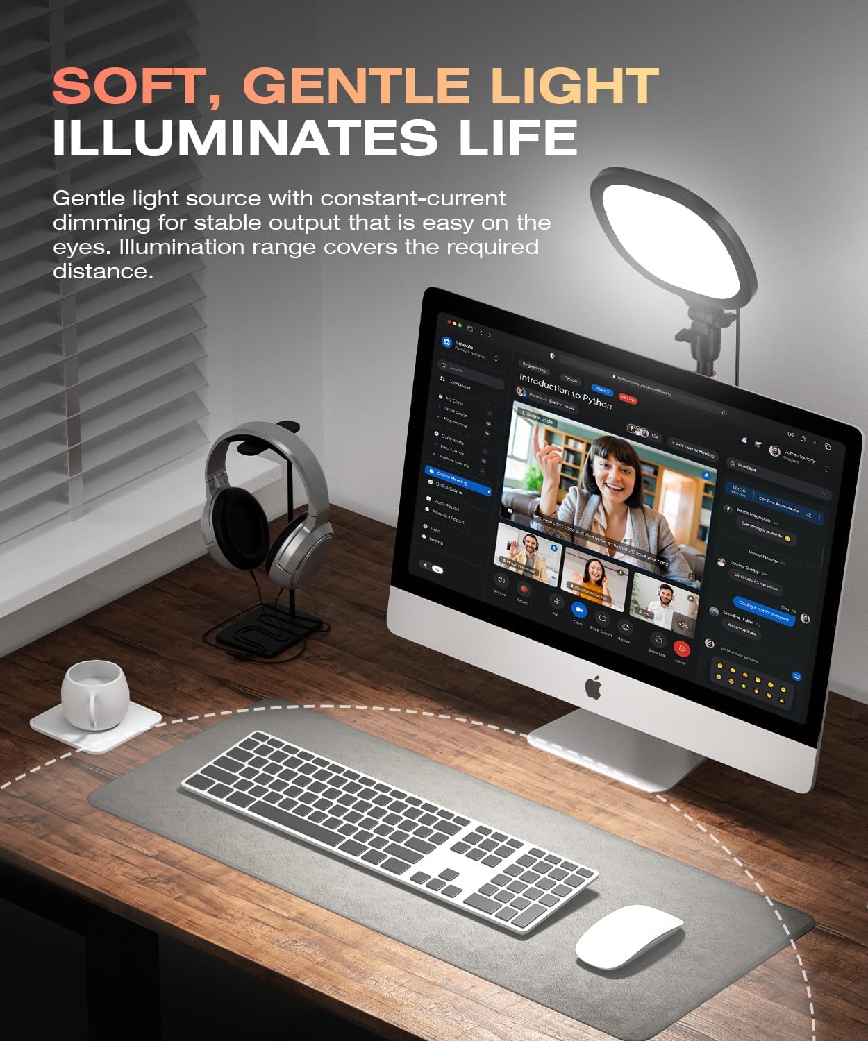 PQRQP Ring Light for Desk, Soft Lighting for Zoom & Video Calls, Selfie Light with Stand & Phone Holder, CRI 97+ Webcam Light for Recording, Streaming, Home Office