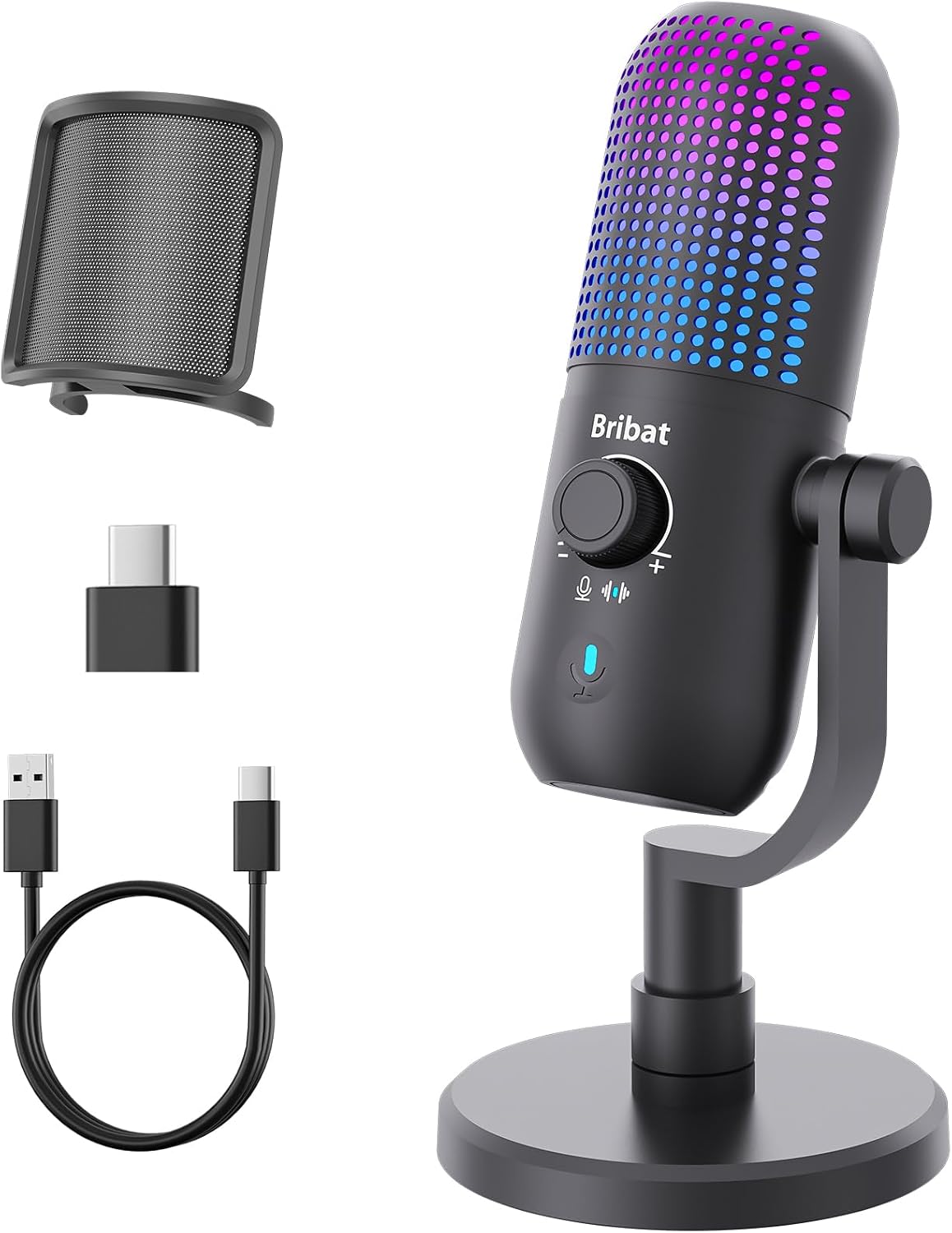 USB Microphone for PC Gaming,Streaming&Podcast,Plug & Play RGB Desktop Mic with One-Touch Mute,Cardioid Noise-Canceling Computer Mic for Twitch,YouTube,Recording on PC & Laptop(Black)