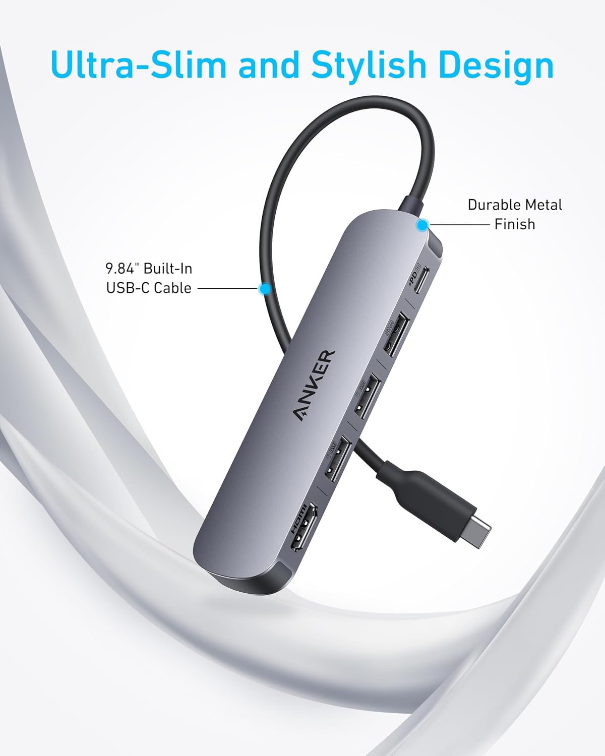 Anker USB C Hub 5-in-1 USB Hub for Laptops, 4K HDMI USB-C Multiport Adapter | 90W Max Power Delivery, 3 USB A Data Ports USB C Dongle, Compact for MacBook, Dell, and More (Charger Not Included)