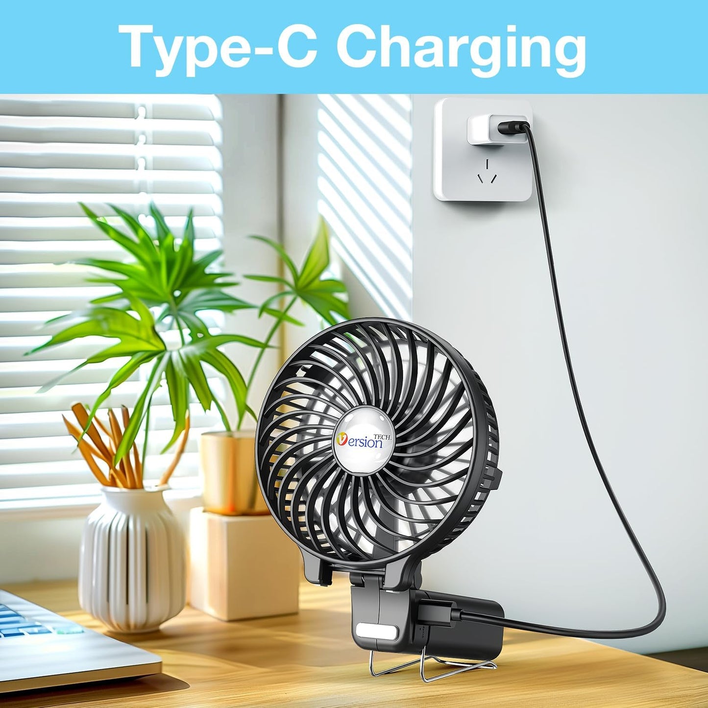 VersionTECH. Portable Handheld Fan, Powerful+Durable+180° Foldable, Mini Hand Fans with USB Rechargeable Battery Operated Cooling Accessories for Personal Use, Travel, Office Black