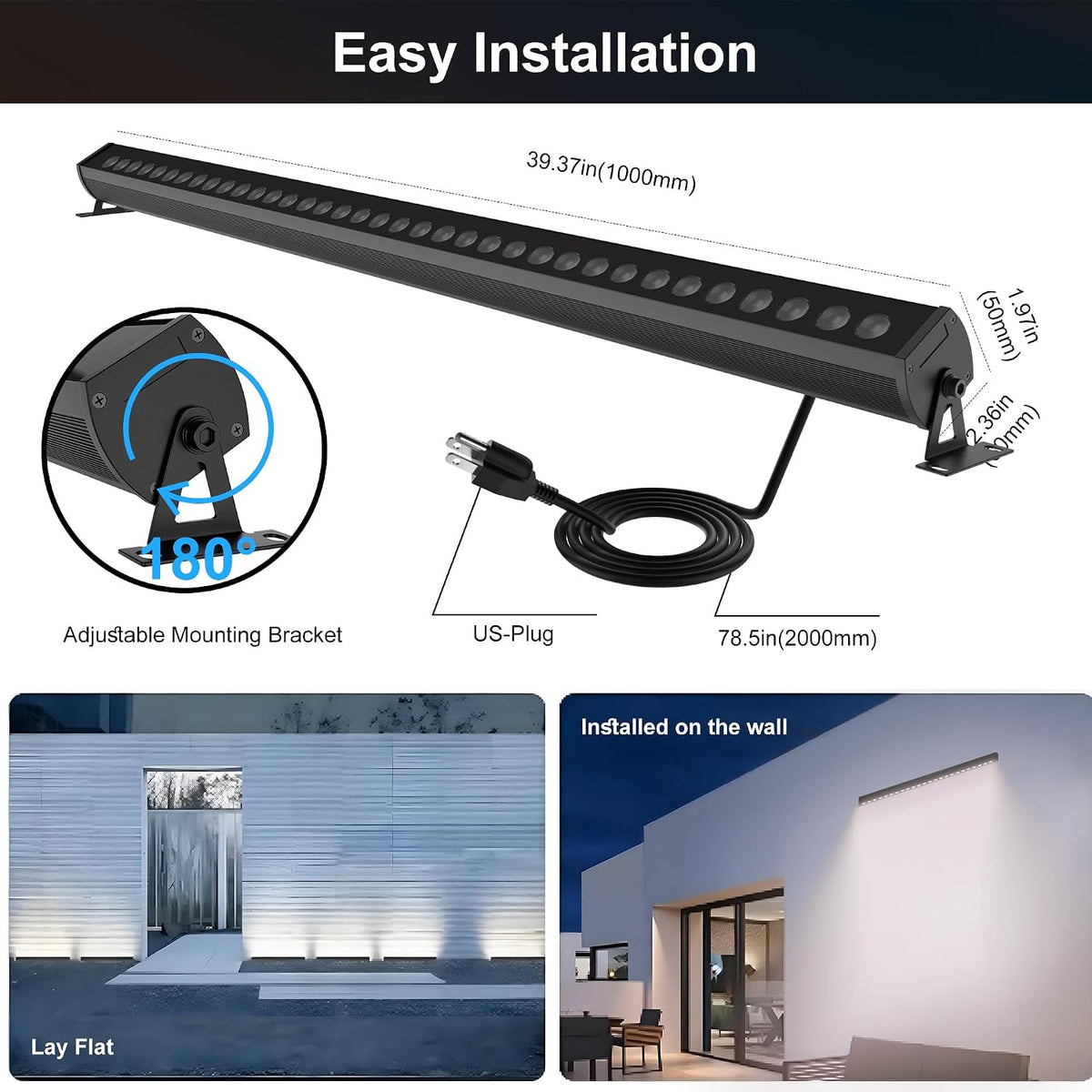 Smart LED Linear Wall Washer Light, 40 Inch Bluetooth Multi-Mount Pendant Light Versatility Hanging Fixtures, RGBCW 180W Dimmable Chandelier for Wall Washing, Adjustable Heigh