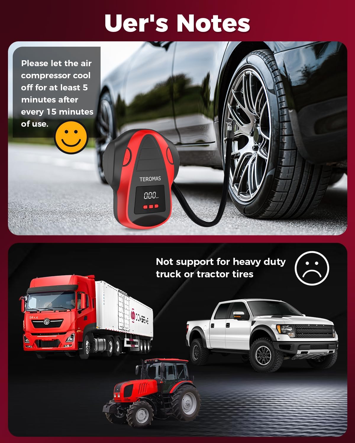 Tire Inflator Portable Air Compressor, Air Pump DC/AC for Car Tires 12V DC and Other Inflatables at Home 110V AC, Digital Electric Tire Pump with Pressure Gauge(Red)