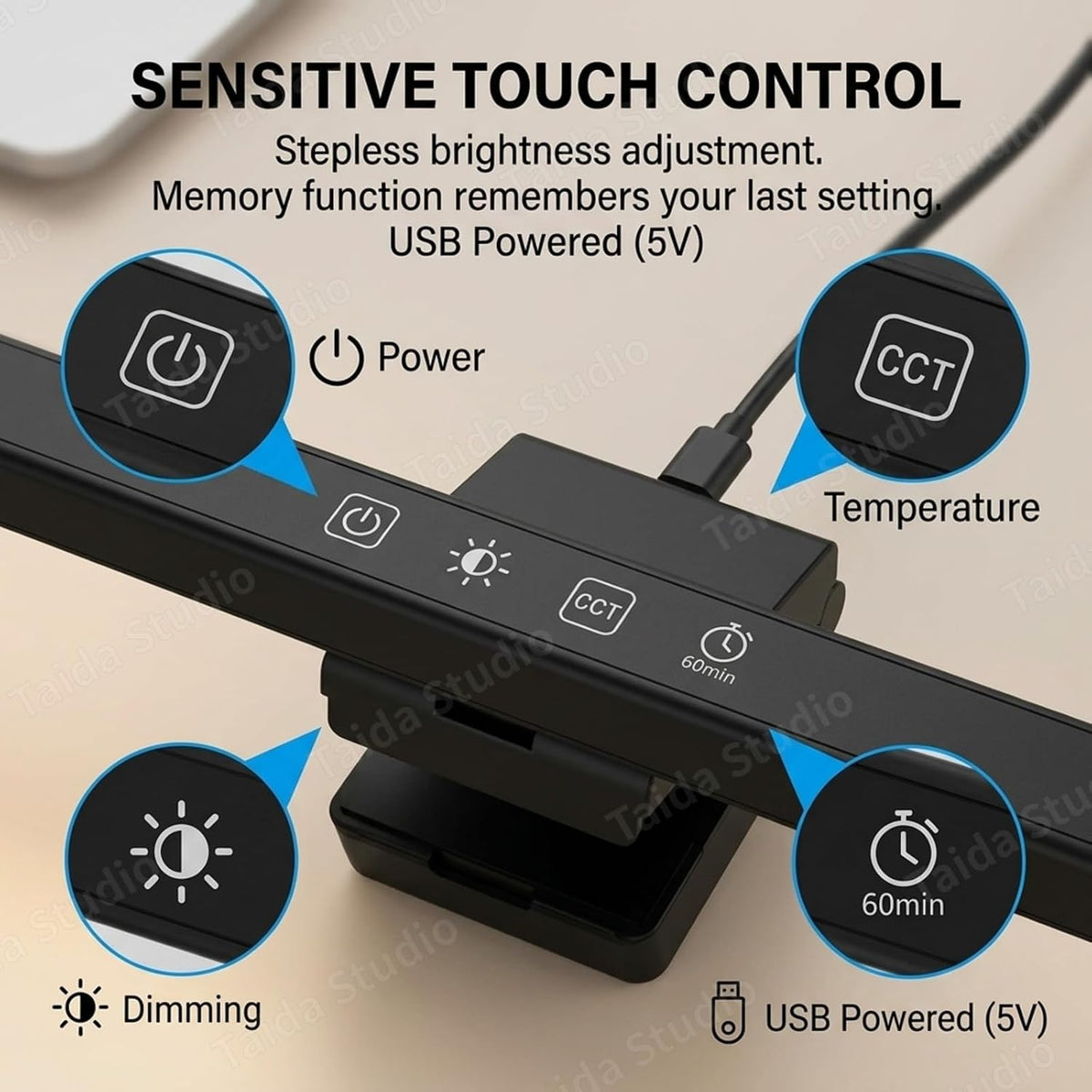 Monitor Light Bar Dimmable LED Lamp with Touch Control, New 51cm RGB Glow