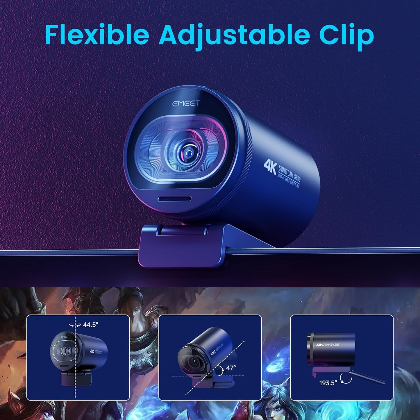 EMEET S600 4K Webcam for Streaming, Sony 1/2.55'' Sensor, PDAF Autofocus | 1080P@60FPS, 2 Noise Reduction Mics, Built-in Privacy Cover, 73° FOV, Streaming Camera for Live Commerce/Gaming/Beauty