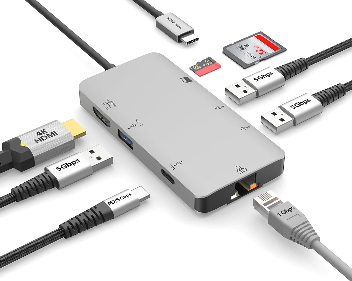 USB C Hub Docking Station 12 in 1 with 2 HDMI 4K 60HZ /30Hz, VGA, 1 Gbit Ethernet, 4 USB-A 3.0 Ports, SD, Micro SD, PD 3.0 and Audio Port - for All Computers with USB-C/Thunderbolt Ports