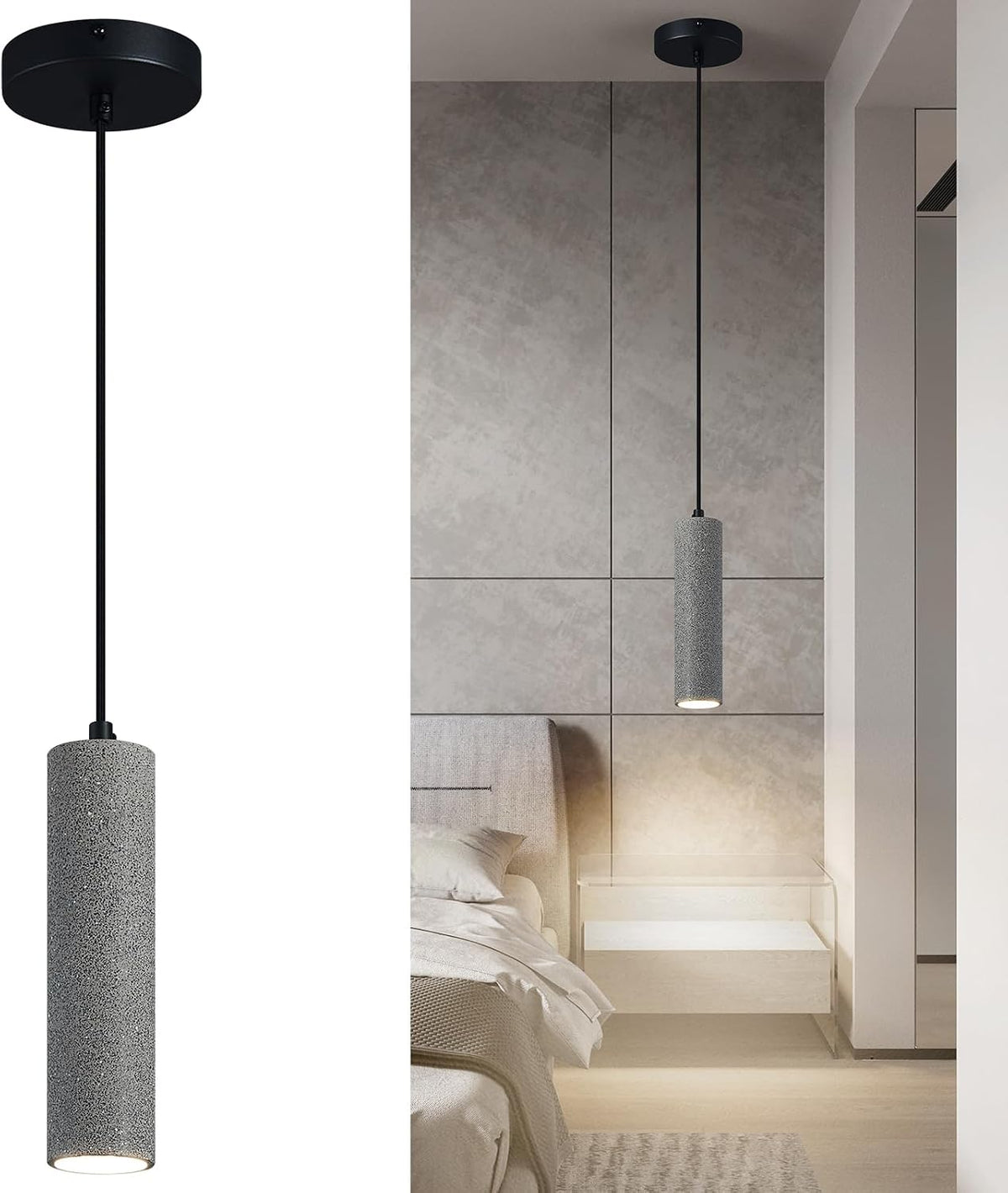 Modern Black Square LED Concrete Pendant Light Kitchen Island Ceiling Light Fixture Pendant Lighting for Dining Room Coffee Club Resturant Bar Living Room(3-Pack)