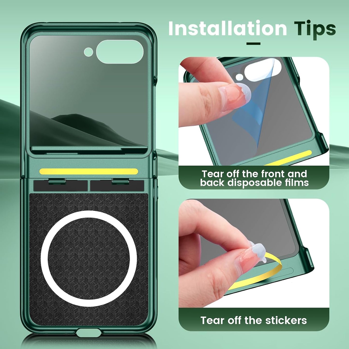 VEGO for Motorola Razr 2026/2025/2024 Case, Compatible with MagSafe | Hinge Protection & Kickstand & Privacy Screen Protector, Magnetic Slim Hard PC Protective Cover for Moto Razr 2026 - Green