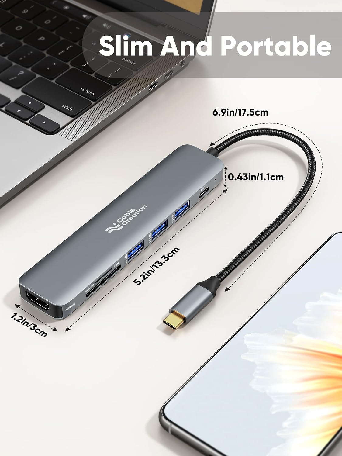 USB C Hub Multiport Adapter, CableCreation 7-in-1 USB C HDMI Hub with 4K 30Hz HDMI, 100W PD, 3 USB 3.0 5Gbps Data Ports, SD/TF Cards Reader for MacBook Pro/Air, iPad Pro, Pixelbook, XPS