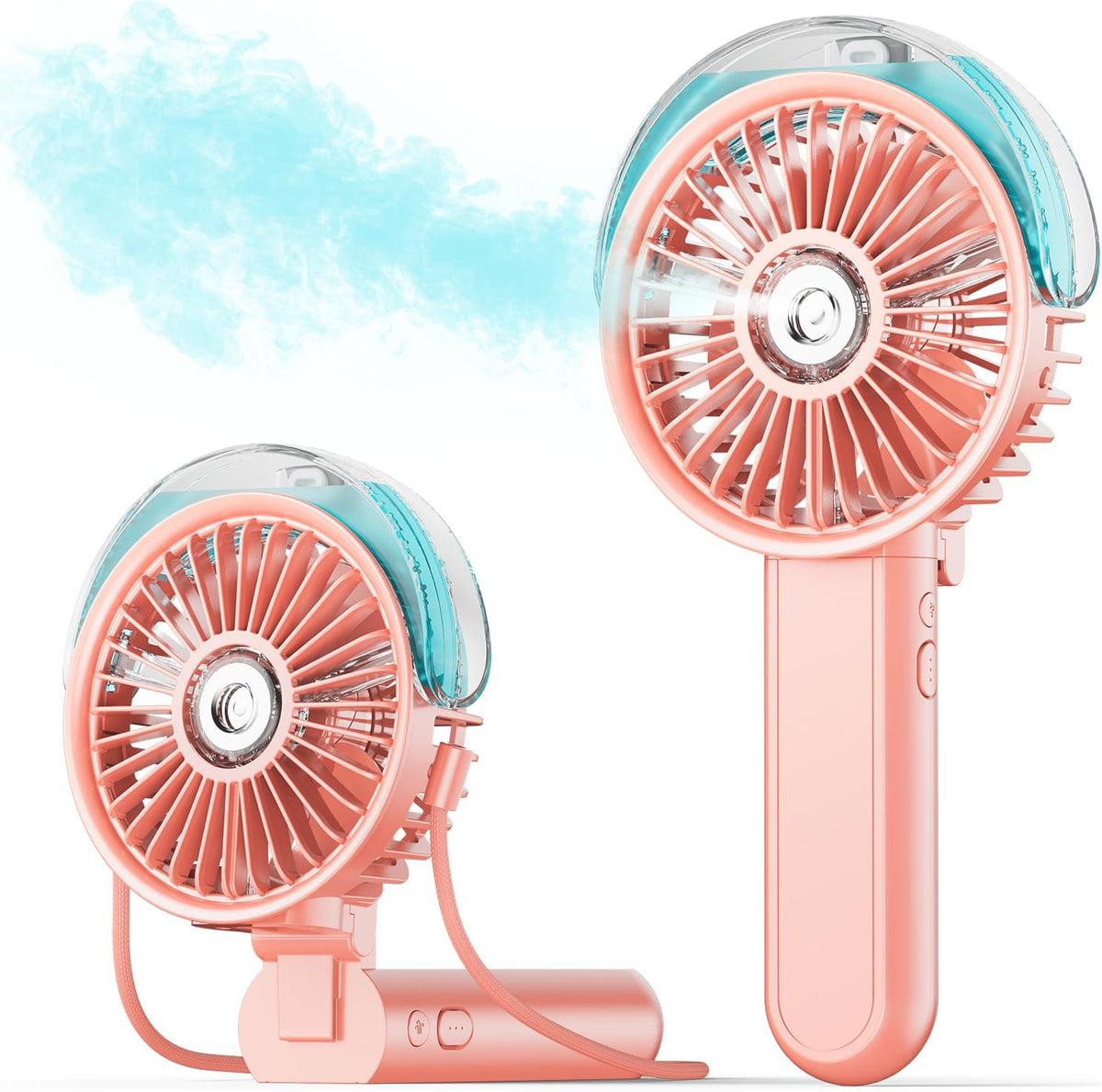 SWEETFULL Portable Misting Fan - 180° Foldable Handheld Personal Fan with Mist Spray, 3 Speeds, 30ml Water Tank, USB Rechargeable - Ideal for Travel, Outdoors, Makeup, Camping, Home, and Office Use