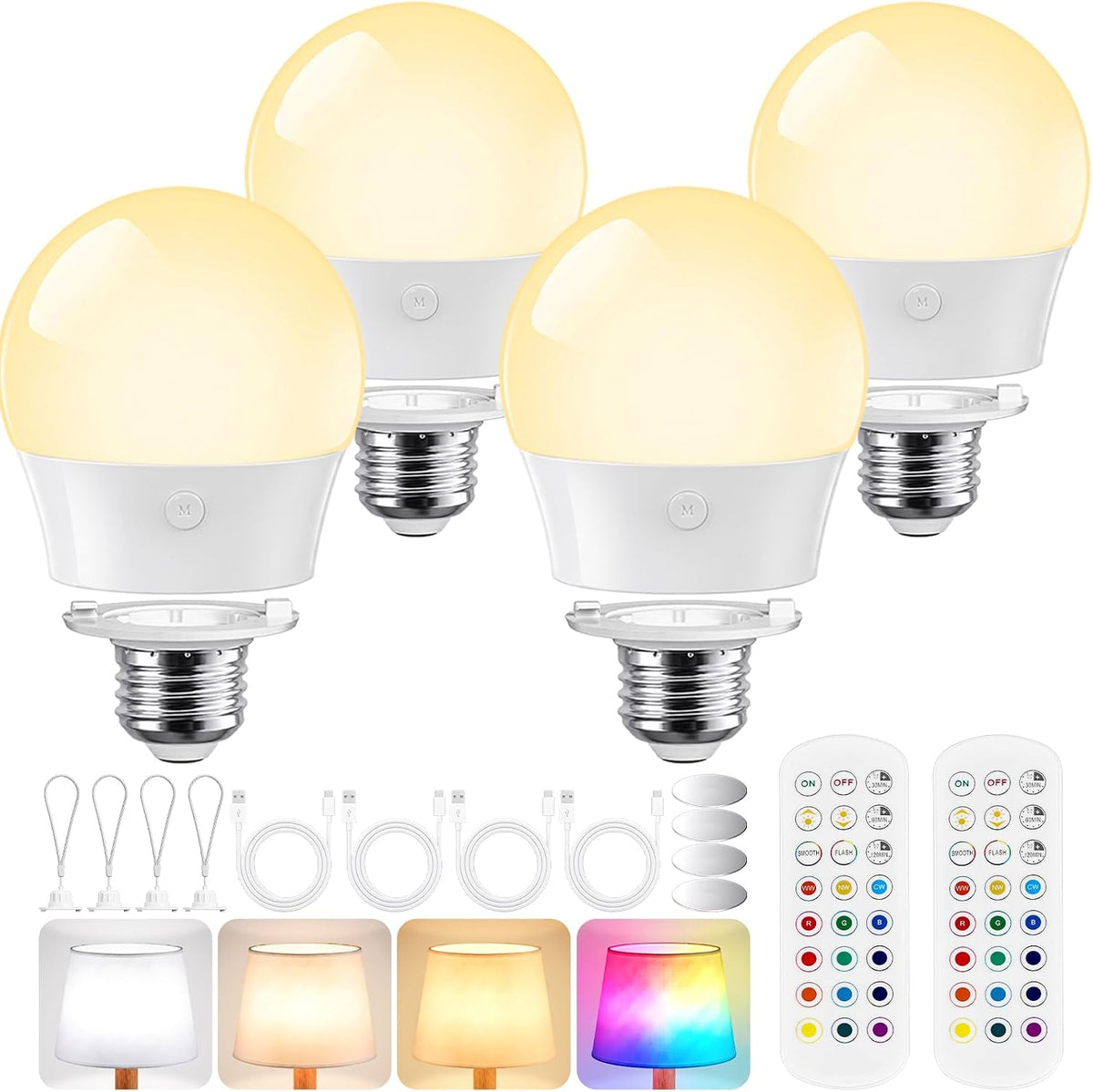 Yochoice E26 Rechargeable Light Bulbs with Remote, Battery Operated Bulbs