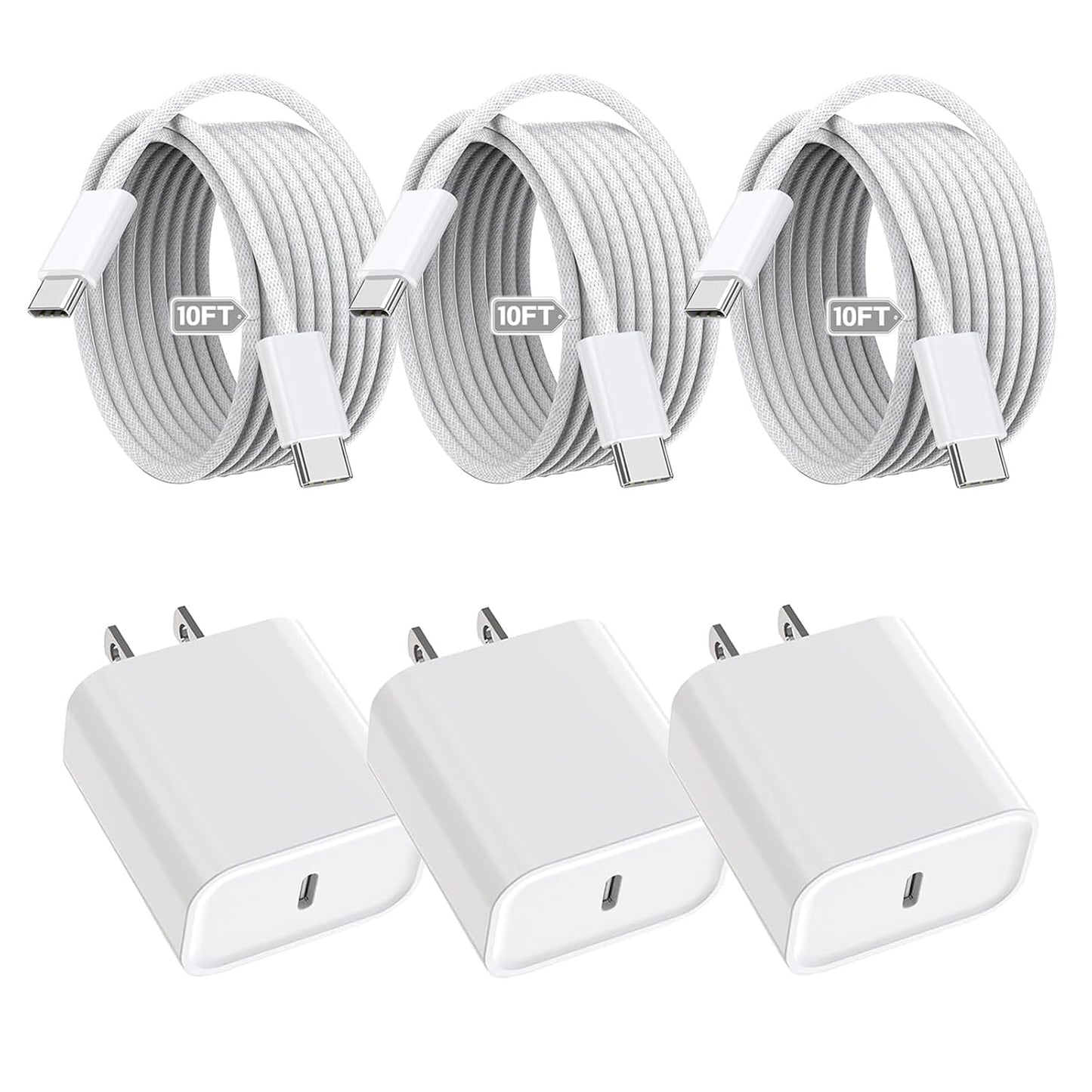 Fast Charger for iPhone 17/16/15 Charger,10FT Extra Long Fast Charging 3Pack Block USB-C to USB C Fast Charging Cable Cord for iPhone Air/17 Pro Max/iPhone 16 Pro/16 Plus/15 Pro Max,iPad Pro/Air/Mini
