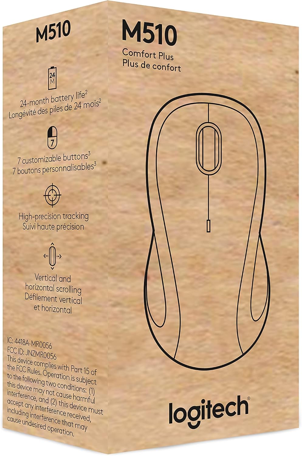 Logitech M510 Full Size Ambidextrous 2.4 GHz Wireless Mouse | 2.4 GHz USB-A Nano Receiver, tilt-to-scroll function, 2-year battery life, Windows Mac Linux compatible, certified for Chrome