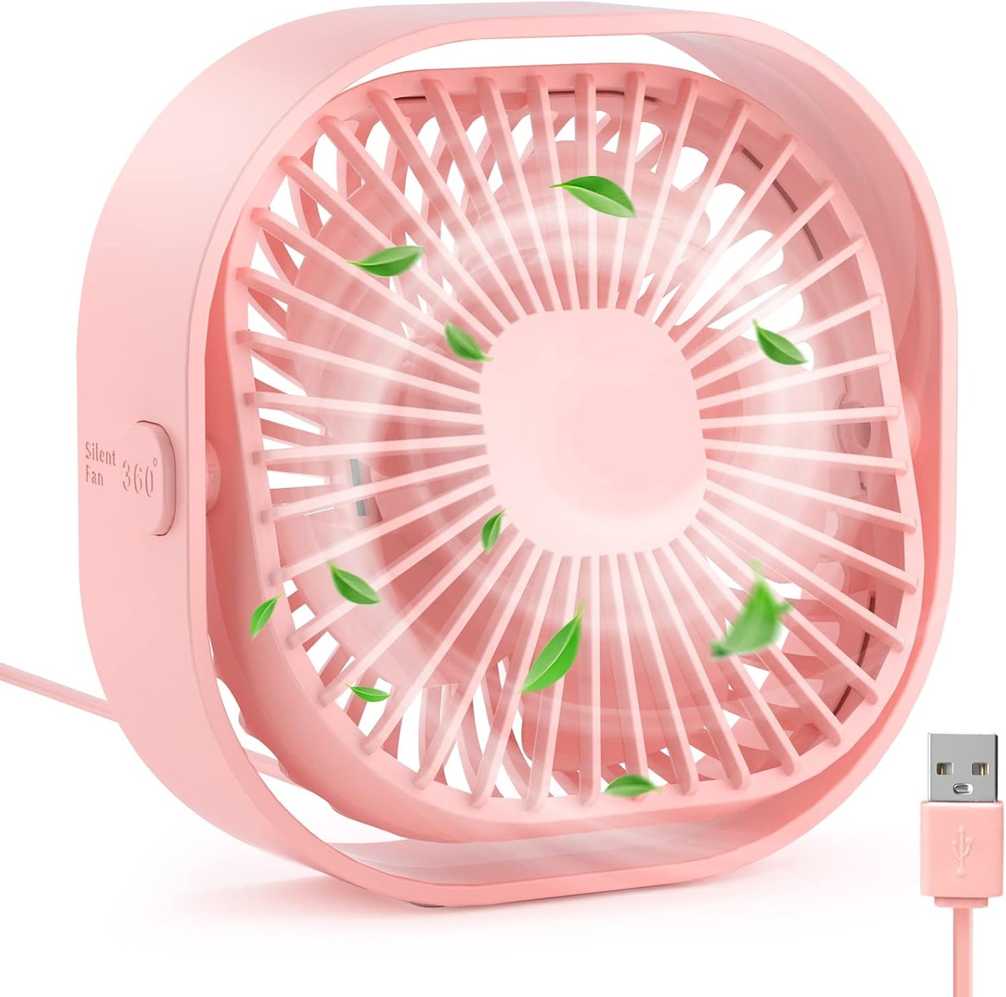 RJVW 4 Inch Small USB Desk Fan, 3-Speed & 360°Rotatable Cooling Fan | USB-Powered Desktop Fan for Home Office Bedroom Dorm Indoor Outdoor Summer Gift