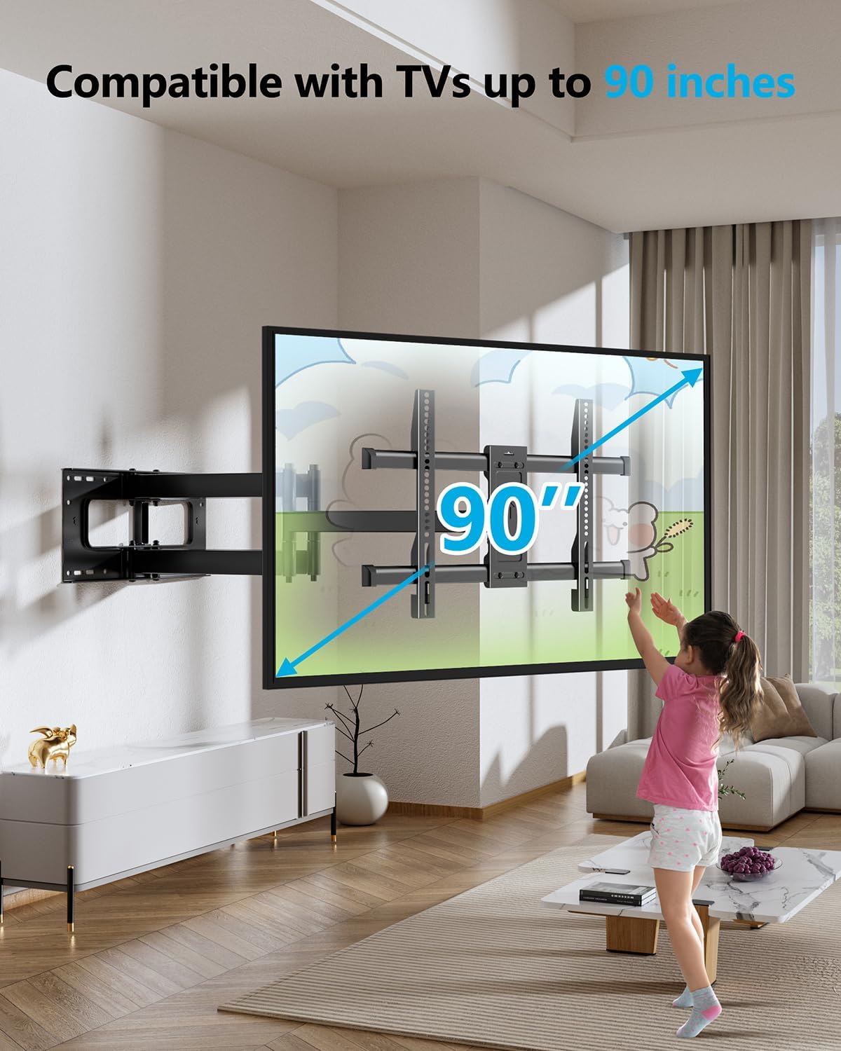 FORGING MOUNT Heavy Duty Long Arm TV Wall Mount with 43" Dual Articulating Arms for Most 50-90 inch Screen, Full Motion TV Mount Swivel Tilt Bracket Holds 198lbs, Fit 16”,18”,24” Studs VESA 600x400MM