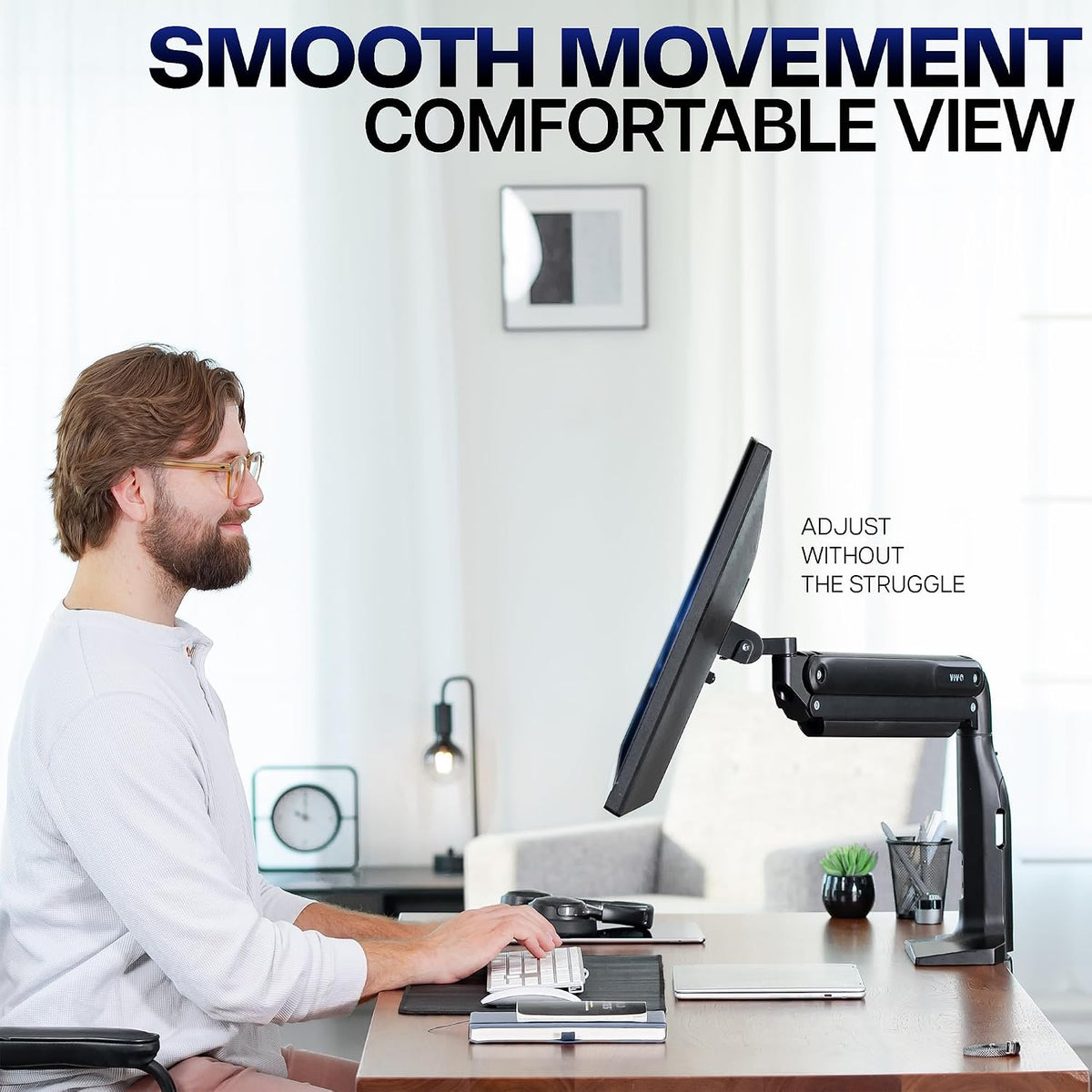 VIVO Aluminum Ultrawide Monitor Stand, Classic, Fits up to 49 inch Computer Screens, Single Articulating Pneumatic Arm, C-Clamp and Grommet Desk Mount, Max VESA 200x100, Black, STAND-V100H