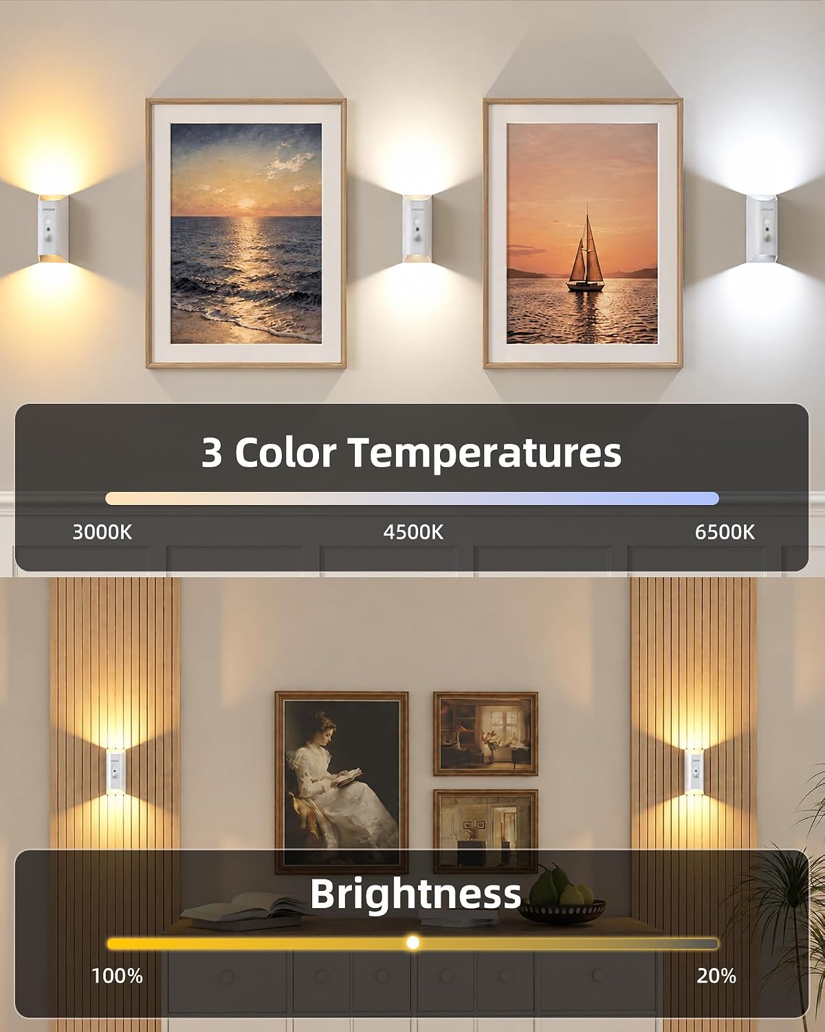 EZVALO Motion Sensor Wall Light with Remote Control, Wireless Wall Lamp, 3 Color Temps, Dimmable, Magnetic, LED Indoor Rechargeable Wall Sconce, 4000mAh, for Hallway, Stair, Bedroom, Renters