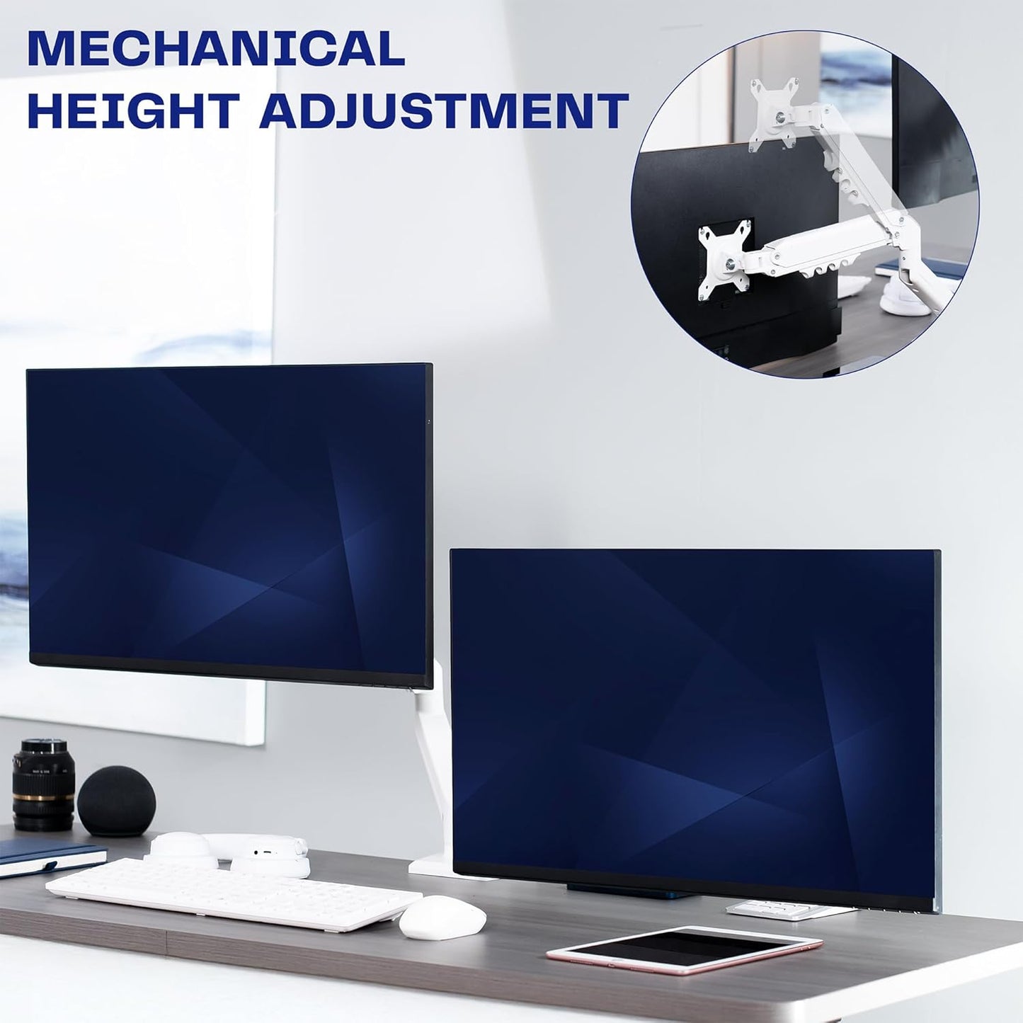 VIVO Aluminum Articulating Dual Monitor Arm for 13 to 30 inch Screens, Desk Mount Tension Spring Monitor Stand for 2 Screens, White, STAND-V102OW