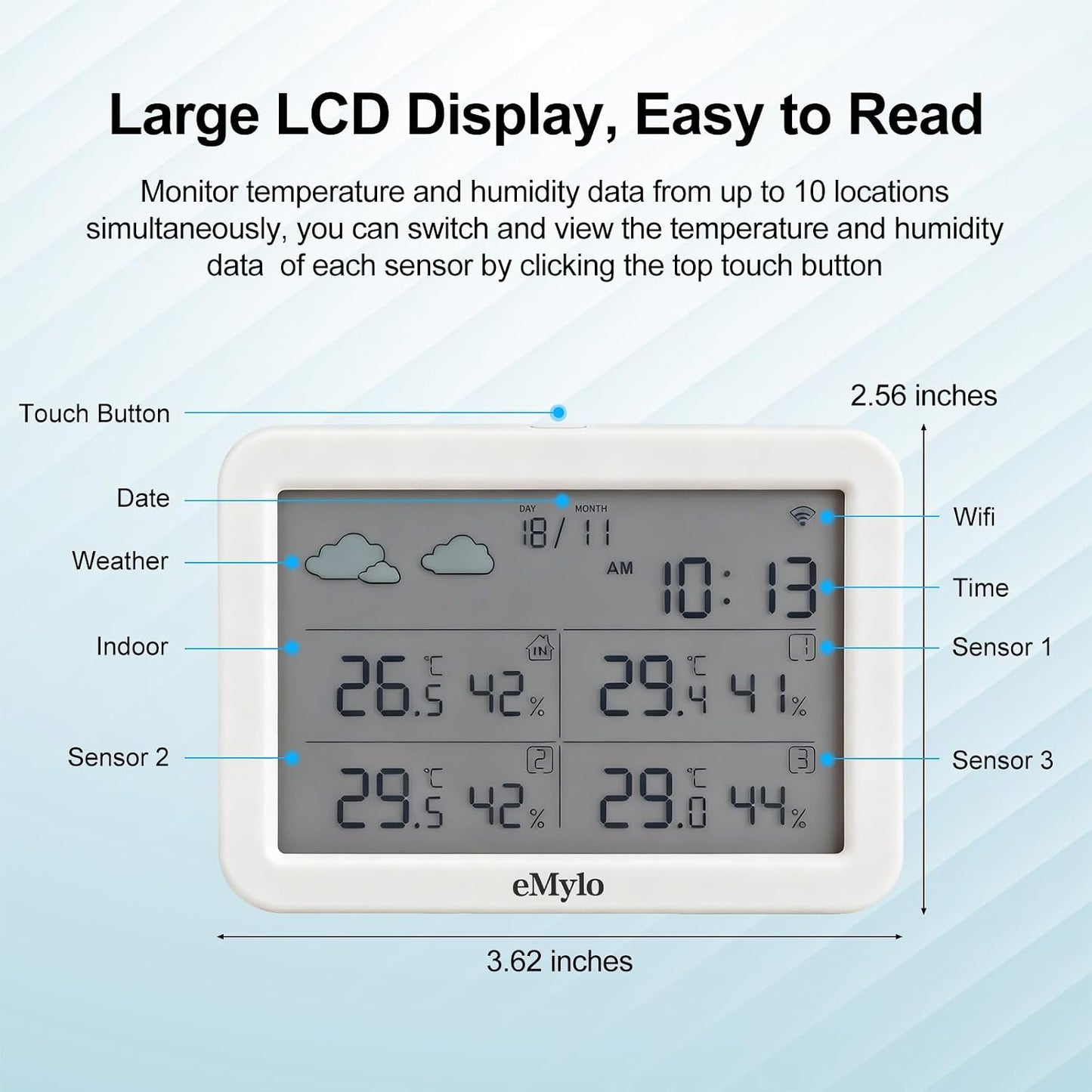 eMylo WiFi Hygrometer Thermometer 4 Pack with App Alert, Monitor 426Ft Rang | Wireless Indoor Outdoor Temperature Humidity Sensor, Works with Alexa & Google Assistant,for Greenhouse Baby Room Wine Cellar