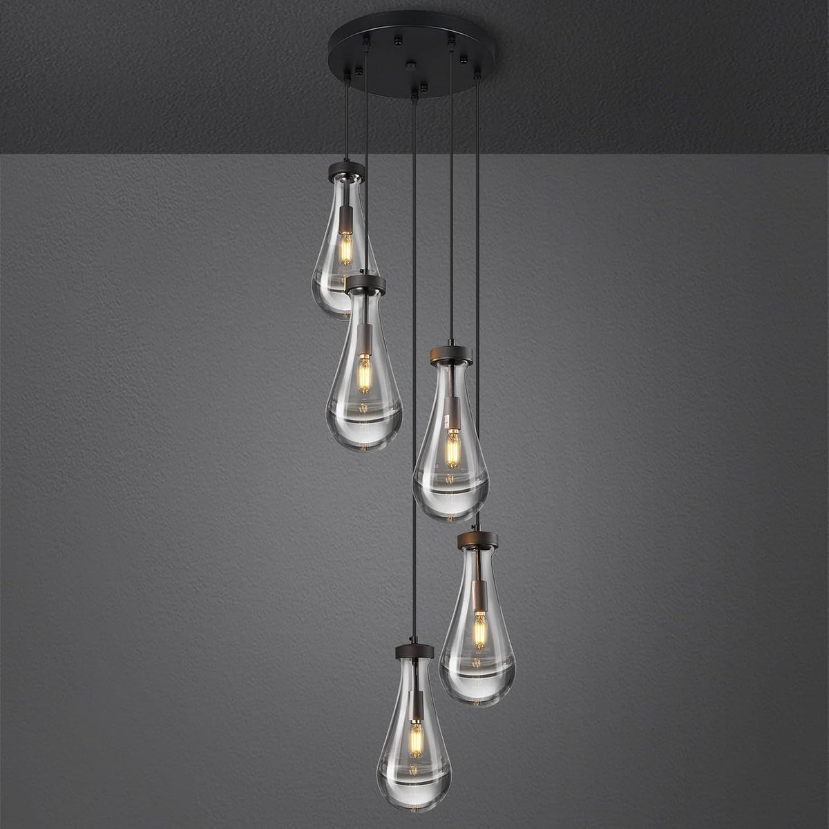 Raindrop Pendant Lights Kitchen Island Set of 3 Teardrop Gold Hanging Light Fixtures Clear Solid Glass Pendant Light Modern Chandeliers for Dining Room Porch Corridor Living Room…