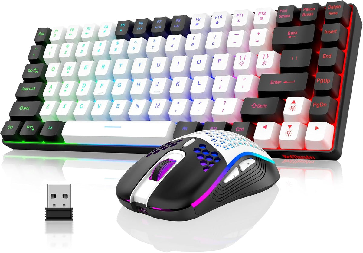 RedThunder K84 Wireless Keyboard and Mouse Combo, Rainbow Backlit Rechargeable Battery, 75% Layout TKL Ultra Compact Gaming Keyboard & Lightweight 3200 DPI Honeycomb Optical Mouse (White)