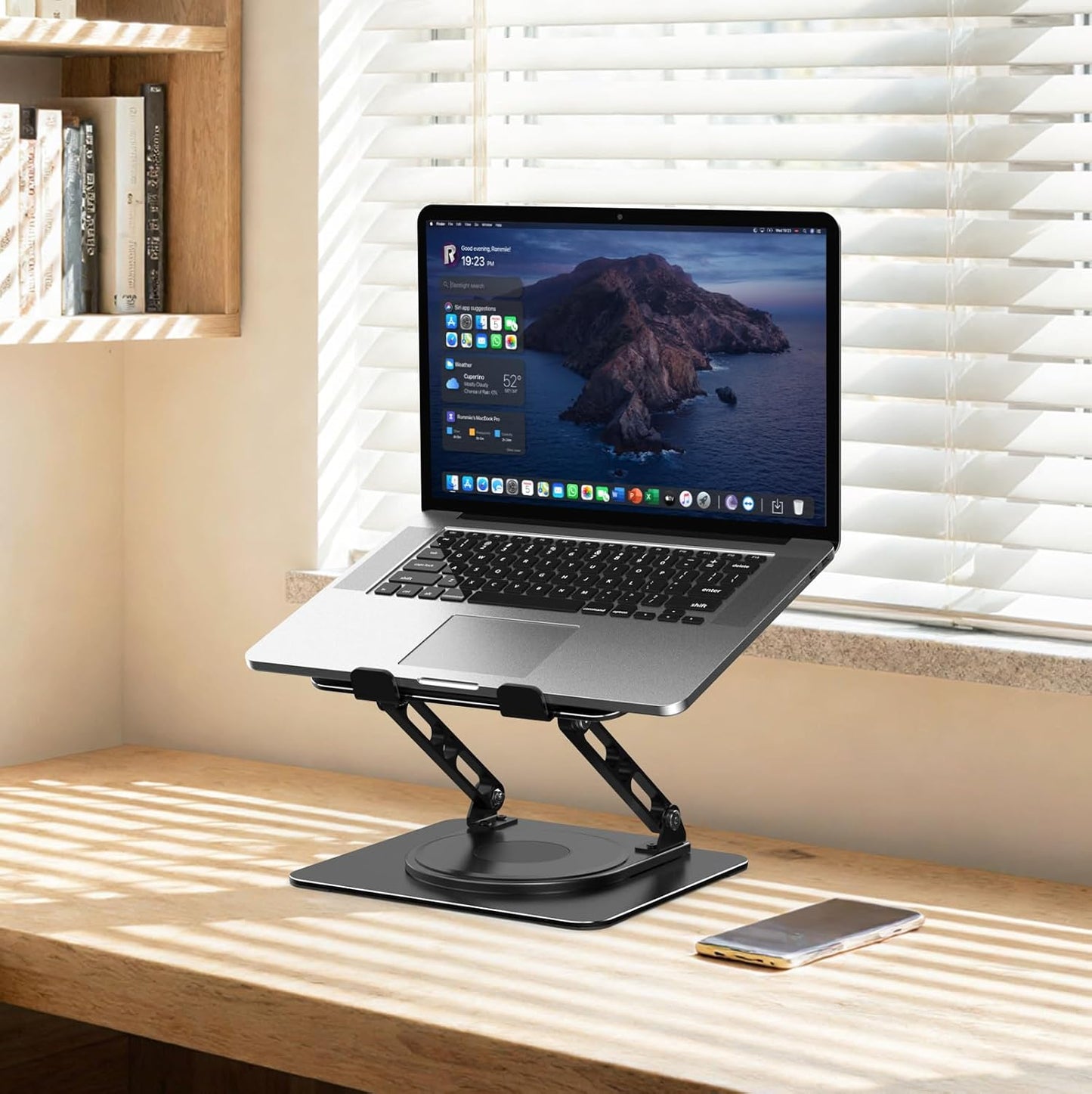 Adjustable Laptop Stand for Desk with 360 Rotating Base | Metal Foldable Laptop Riser Holder, Portable Desktop Book Stands, Ventilated Cooling Notebook Stand for 10-15.6” Laptops