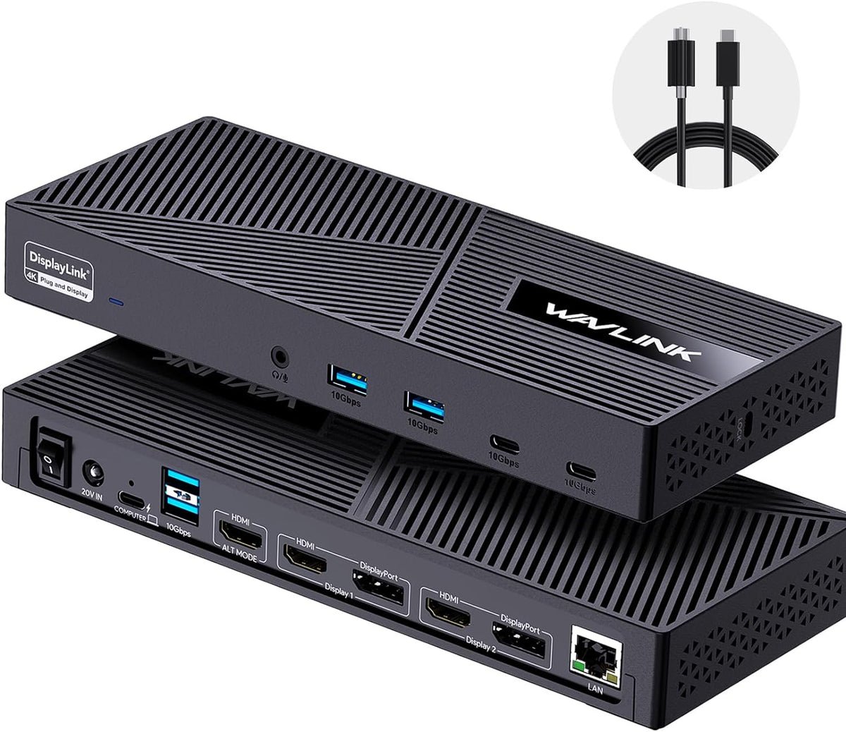 WAVLINK USB-C Triple Monitor Docking Station, 3 * 4K@60Hz Displaylink Dock