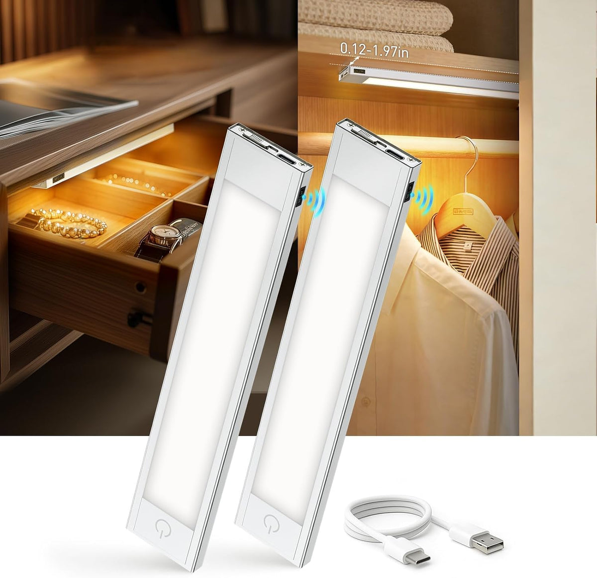 VST 2 Pack Wireless Rechargeable Cabinet Lights Motion Sensor