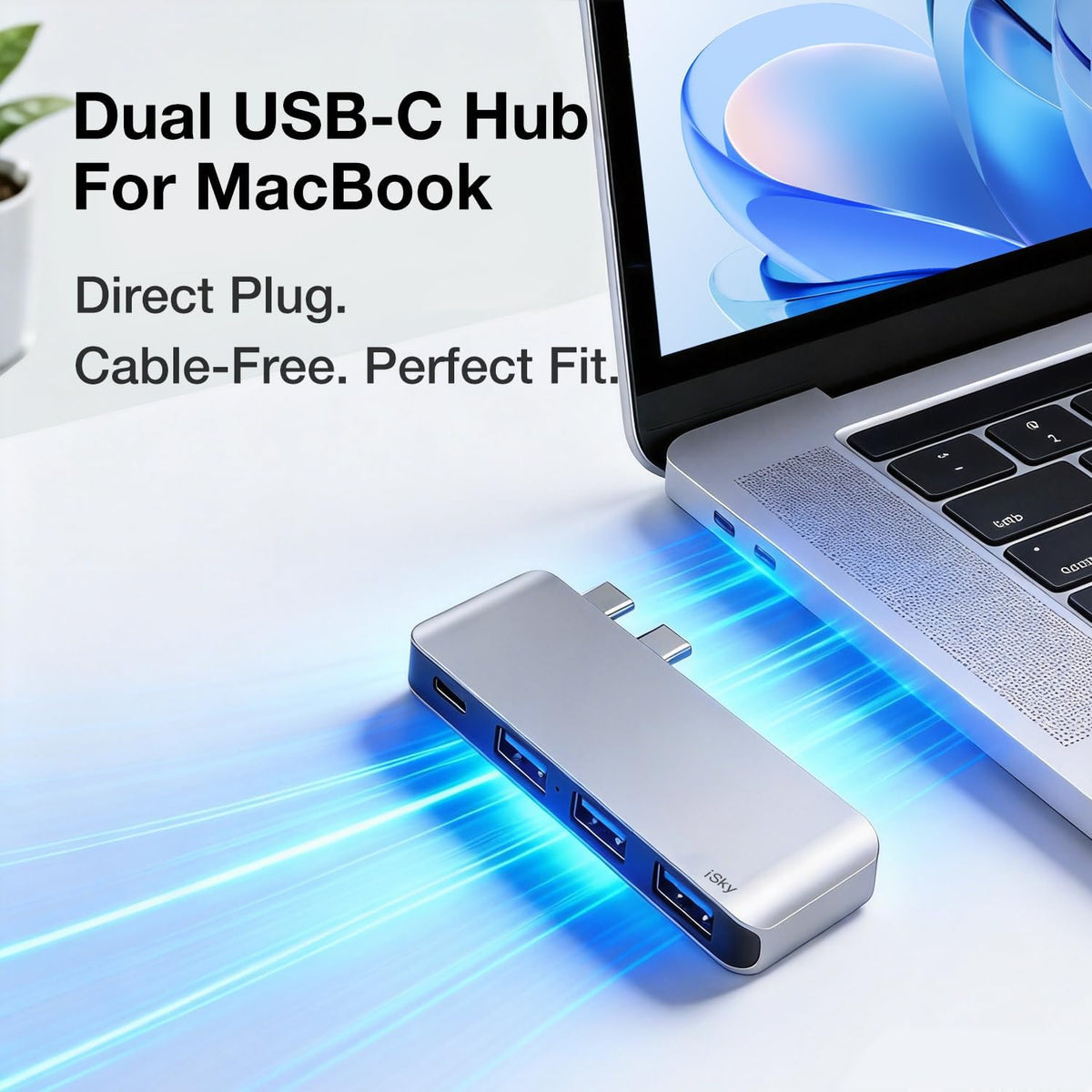 iSky Dual USB-C Hub for MacBook Air, Pro & Neo, 4-in-2 Adapter, 100W PD