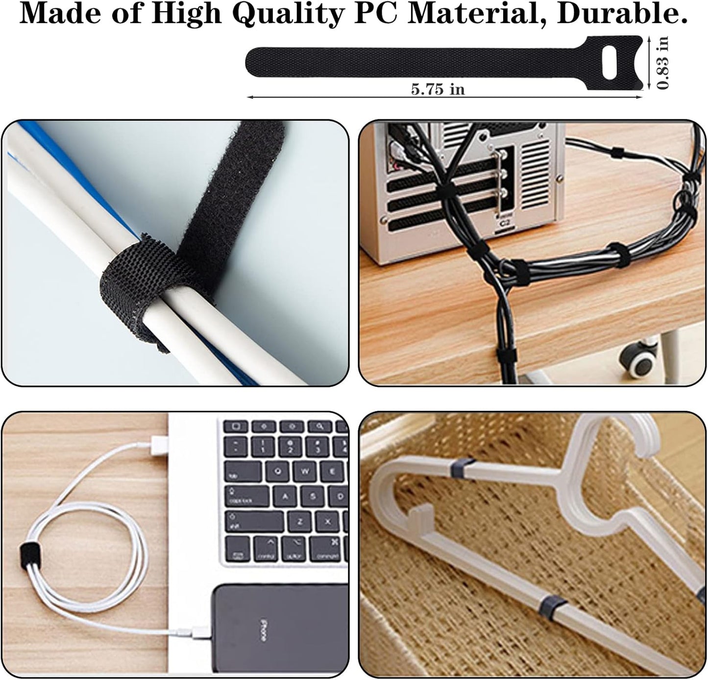 N NOROCME 192 PCS Cable Management Kit 4 Wire Organizer Sleeve | 11 Cable Holder,35Cord Clips 10+2 Roll Cable Organizer Straps,100 Fastening Cable Ties,for Computer TV Under Desk