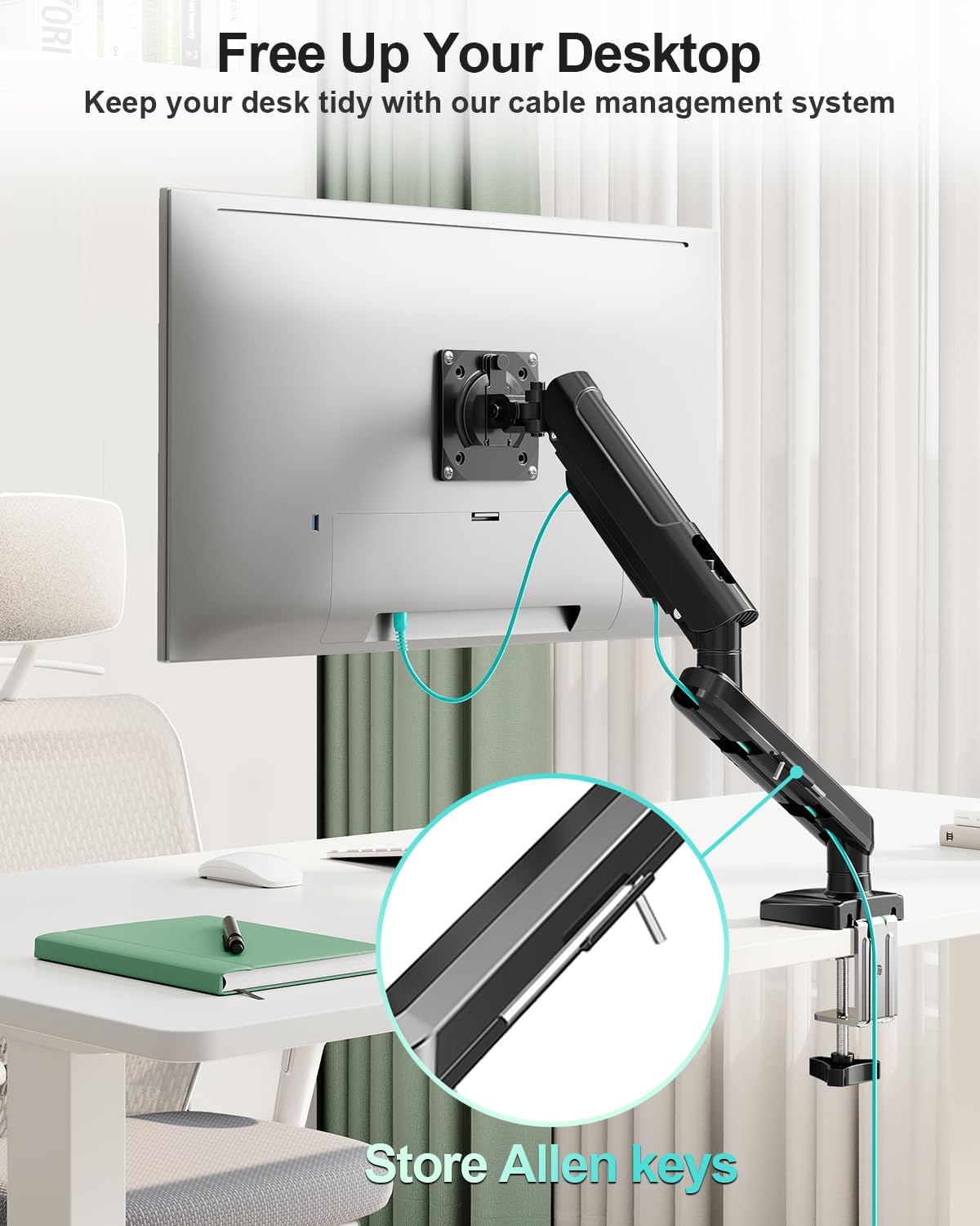 Single Monitor Desk Mount, 13-32 inch Adjustable Full Motion Monitor Arm, Computer Monitor Stand Holder with Clamp and Grommet Base, Fits 4.4 to 22lbs Screens, VESA Mount Bracket, Black, Freelift Pro