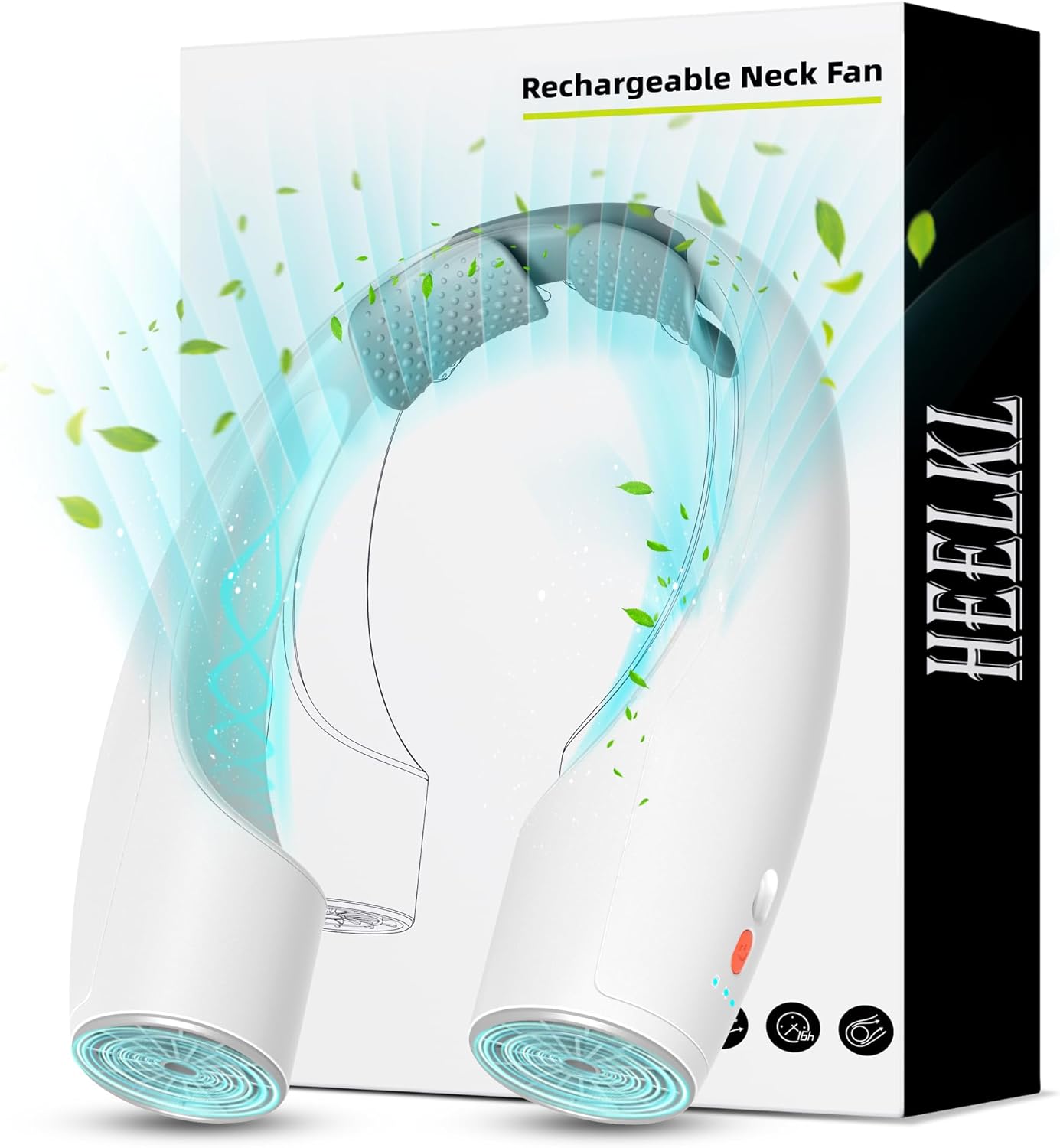 Heelkl AI Neck Fan, 4 Speeds Adjustable Portable Personal Fan Rechargeable, 4000 mAh Battery Faster Cooling Wearable Fan, Ultra Quiet for Home, Office, Travel, Outdoor - Champagne
