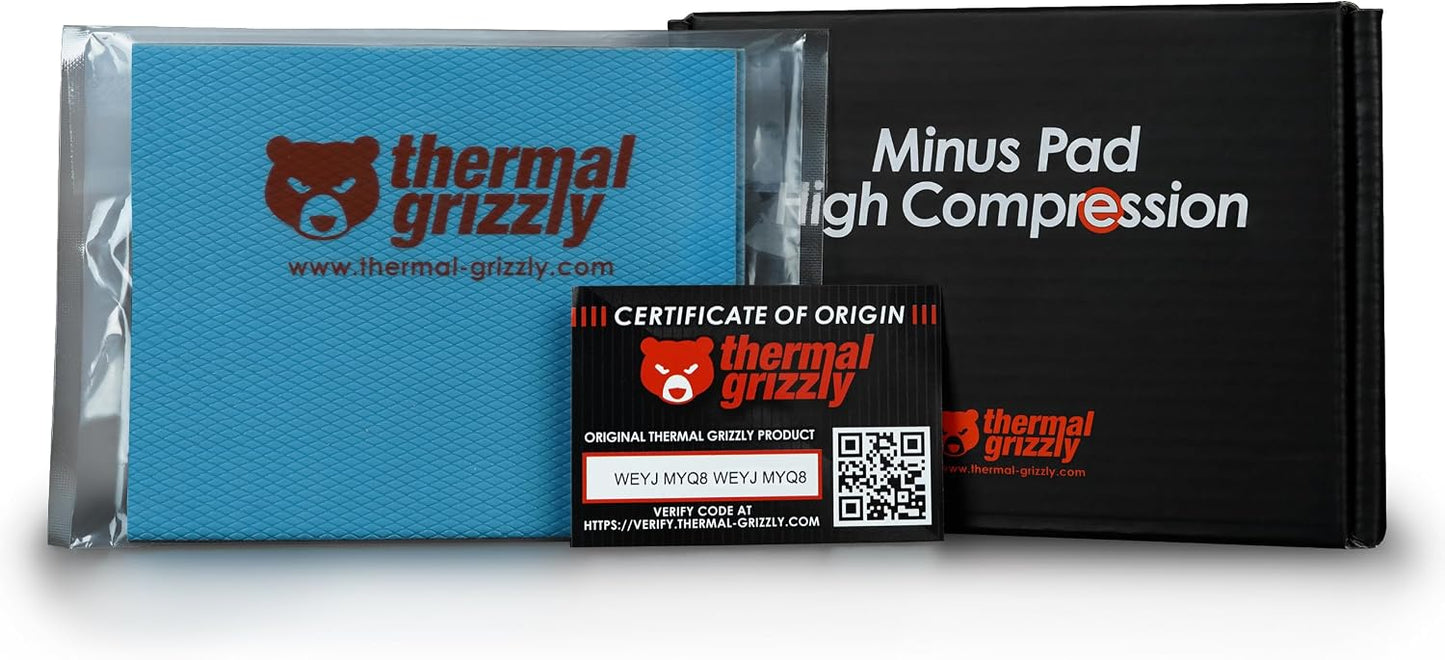 Thermal Grizzly Minus Pad High Compression - 120x100x1.0mm 2-Pack Thermal Interface Pad, Electrically Non-Conductive, High Thermal Conductivity & High Compressibility for SSDs, GPUs & Electronics
