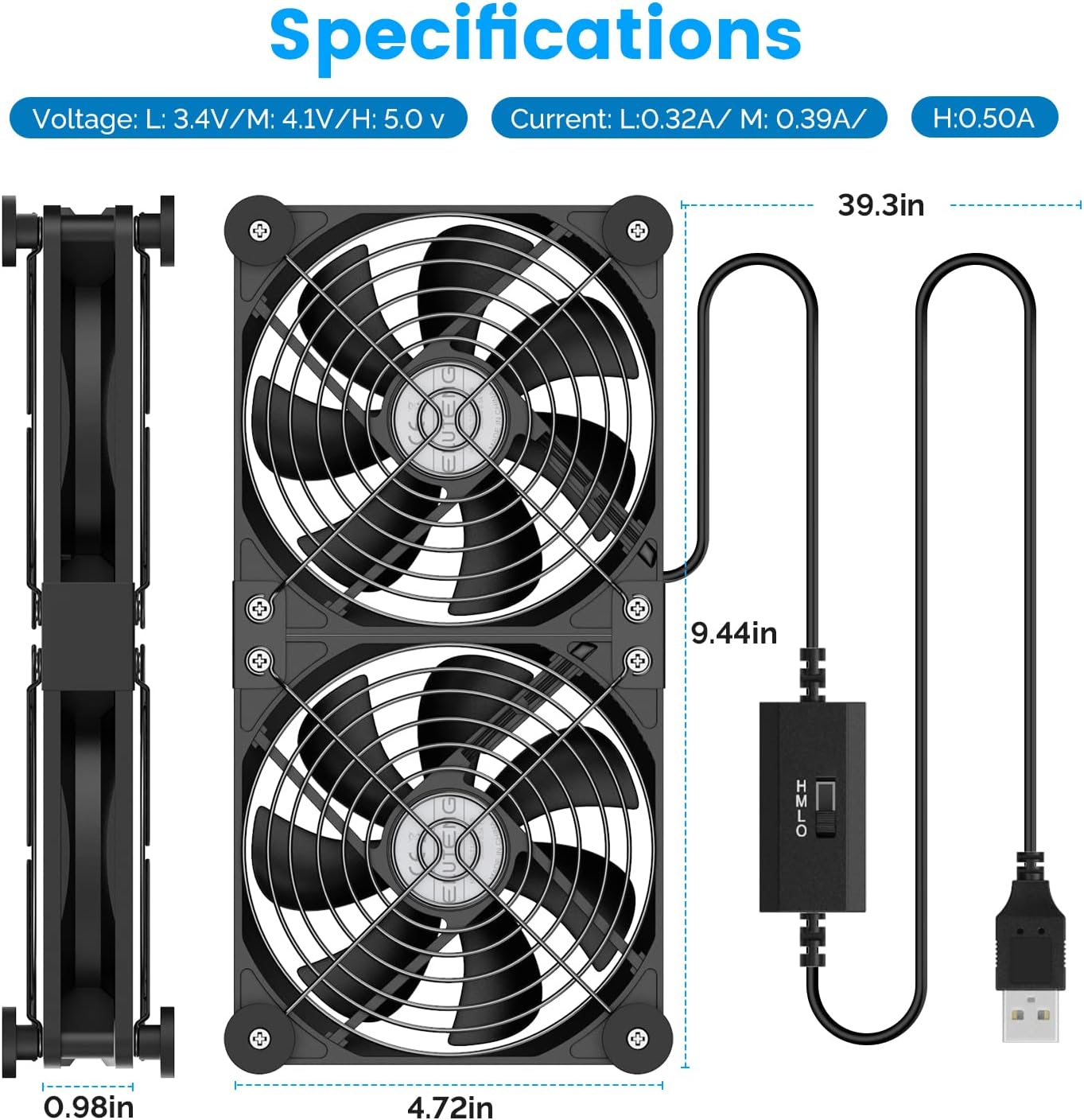 ELUTENG Dual USB Computer Cooling Fan High Speed 120mm Fan Adjustable 5V USB Port Heatsink Cooling Fan 12cm for Laptop Receiver DVR PlayStation Xbox Desk Computer Cabinet Cooling