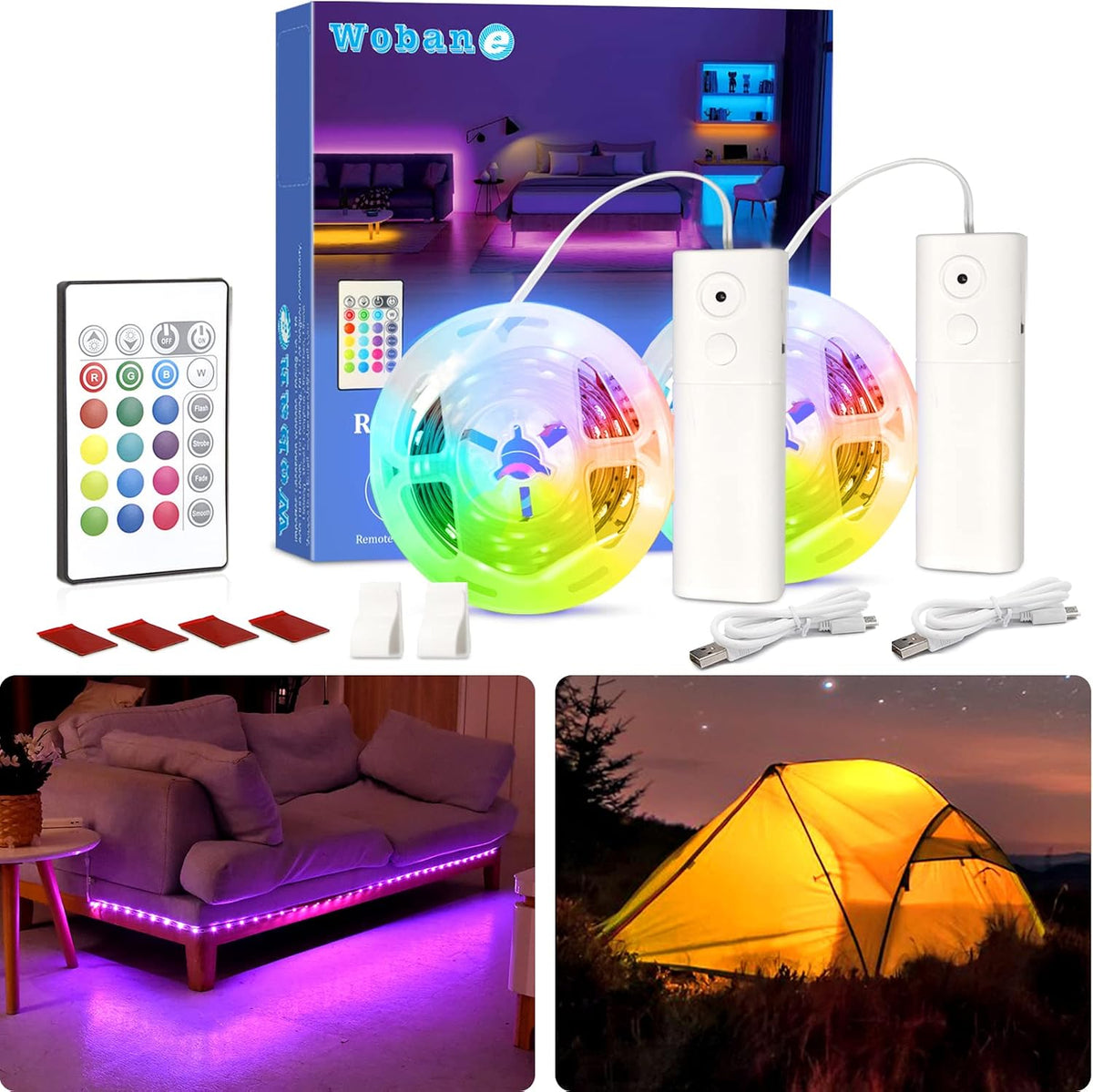WOBANE Rechargeable LED Strip Light, 6.56ft Color Changing Strip Lights