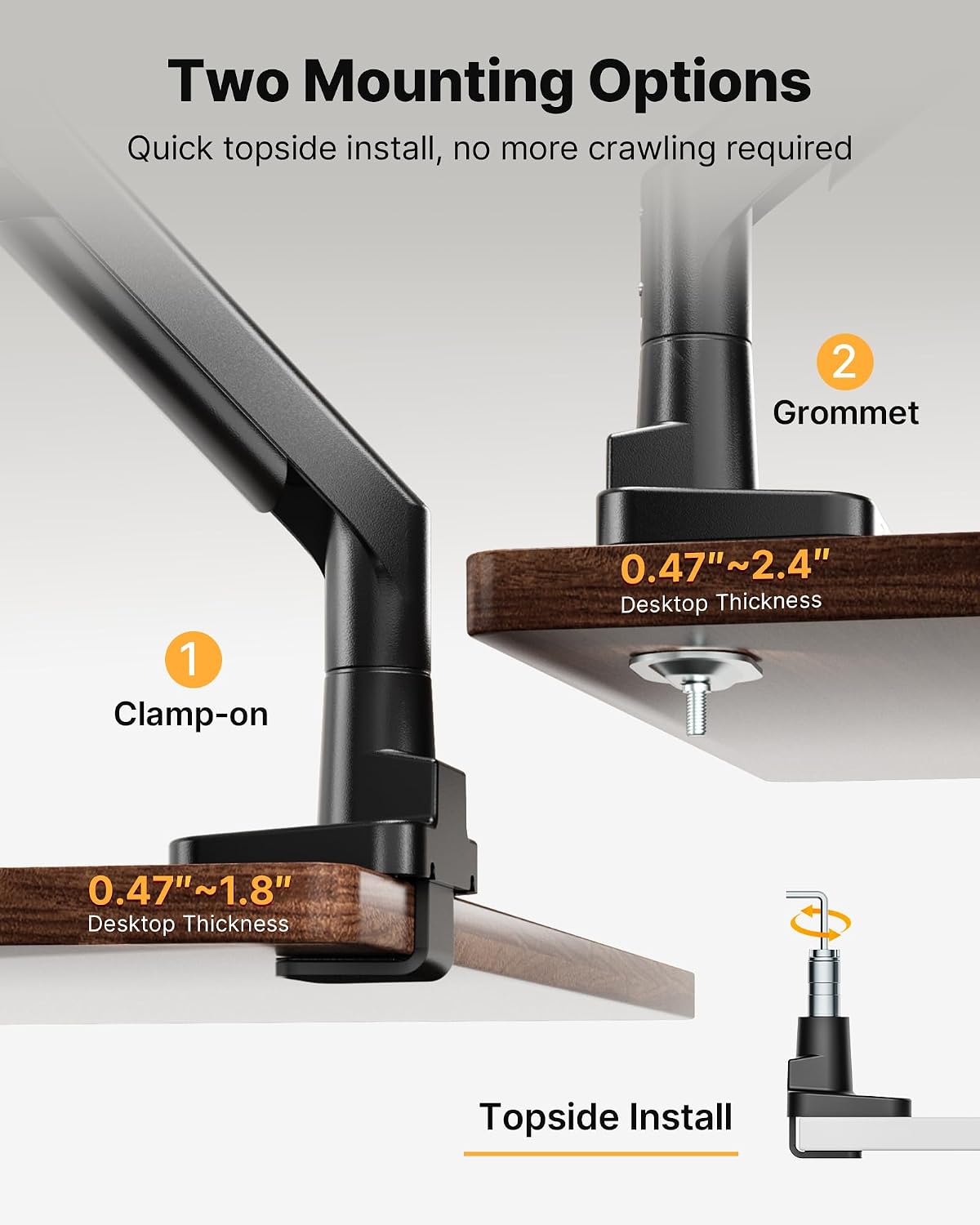 monTEK USB Monitor Arm for 17-57" Ultrawide, 59.4 lbs, Black