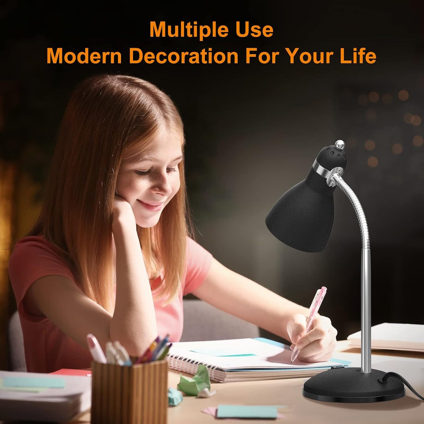 LEPOWER Metal Desk Lamp, Adjustable GooseNeck Reading Light for Bedroom | Compact & Sturdy, Space-Saving for Bedside & Dorm, E26 Table Lamp, Eye-Caring, Ideal for Study, Office, Back to School