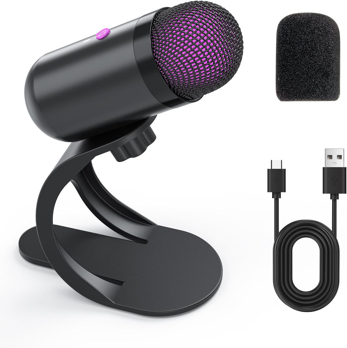 LIANGSTAR USB Computer Microphone, Podcast Mic Desktop with Mute Button for Recording Streaming, Omnidirectional Condenser, Plug&Play Stand with Volume Control for PC, Laptop, Mac, YouTube