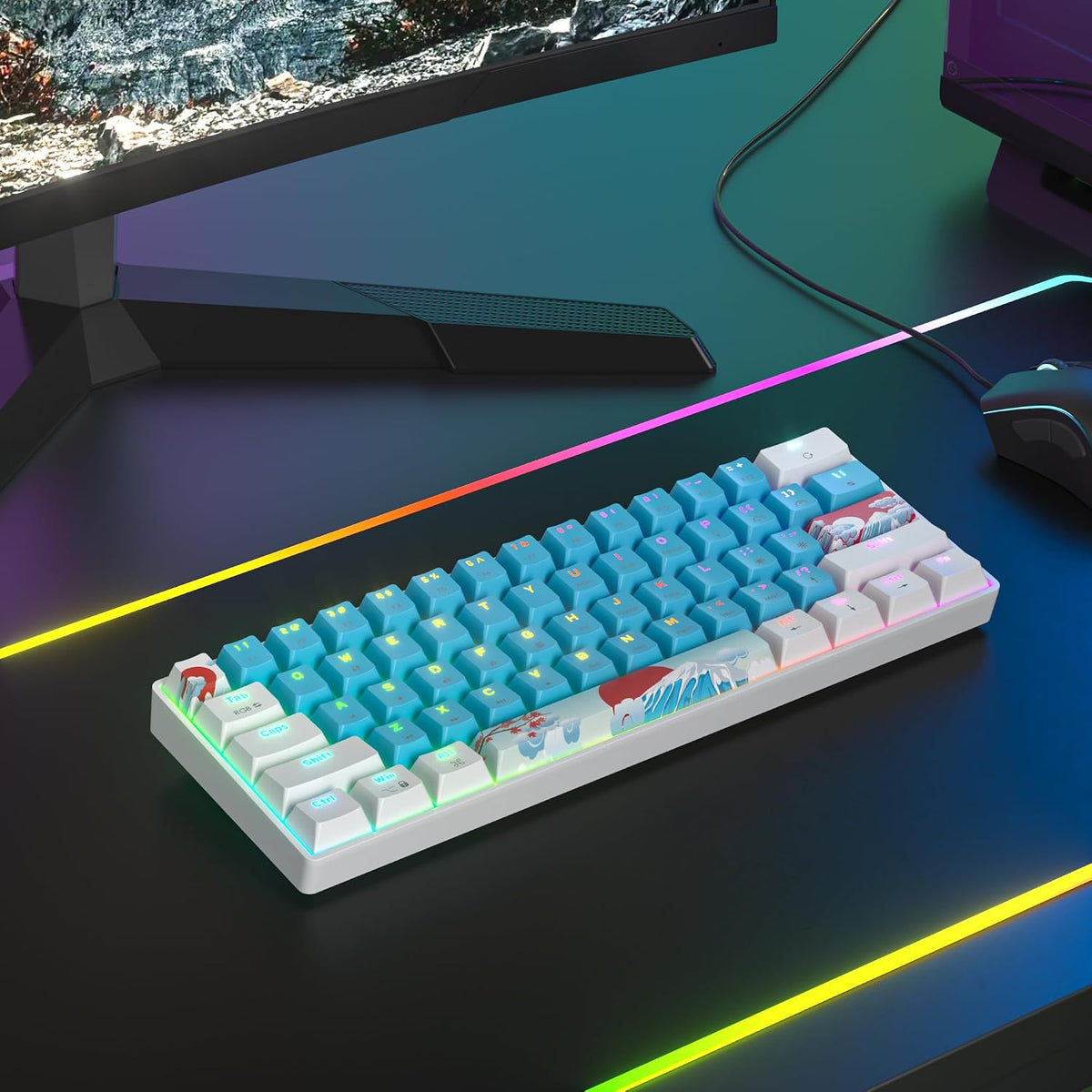 60% Mechanical Keyboard - Compact 60% Gaming Keyboard, RGB Backlit, 61 Keys, USB Wired for Windows Mac Laptop PC (61 Blue/Blue Switches)