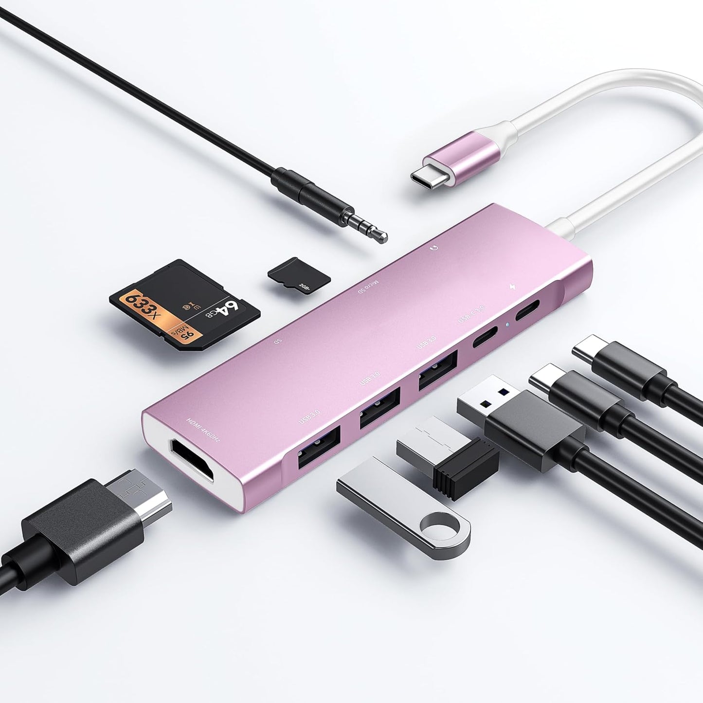 USB C HUB for iPad Pro 9-in-1 Adapter iPad Pro M4 M2 M1 13 12.9 11 inch iPad Air 5 4 Docking Station with 4K HDMI, USB-C PD, SD/TF Card Reader, USB 3.0, 3.5mm Headphone Jack, Type C Data, iPad mini 6