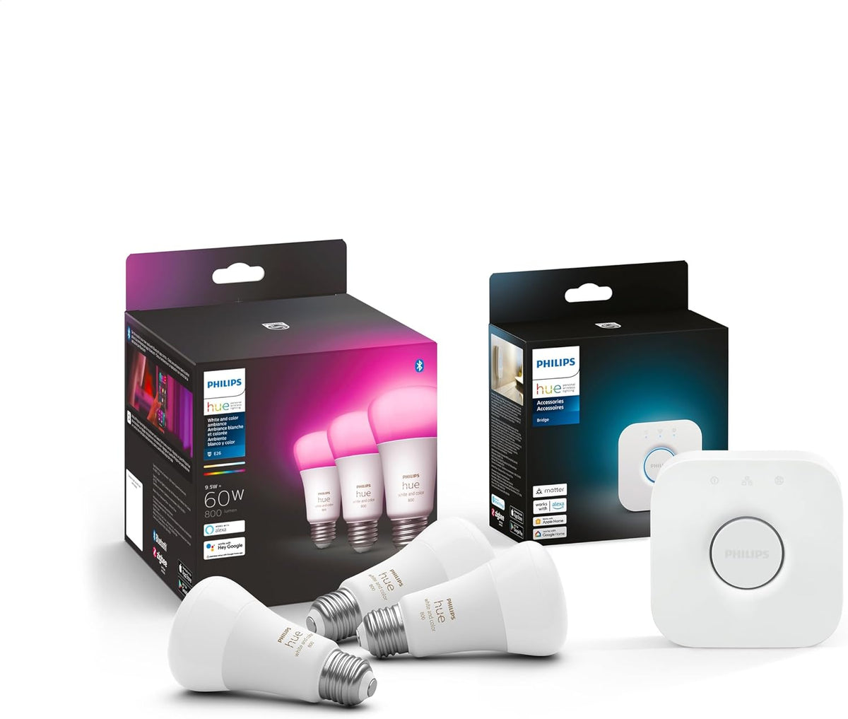 Philips Hue Secure Starter Kit - Includes 3 Secure Contact Sensors (White), 1 Indoor Motion Sensor, 1 Bridge, 2 White & Color Ambiance Smart Bulbs - Easy to Install, Works with Hue App