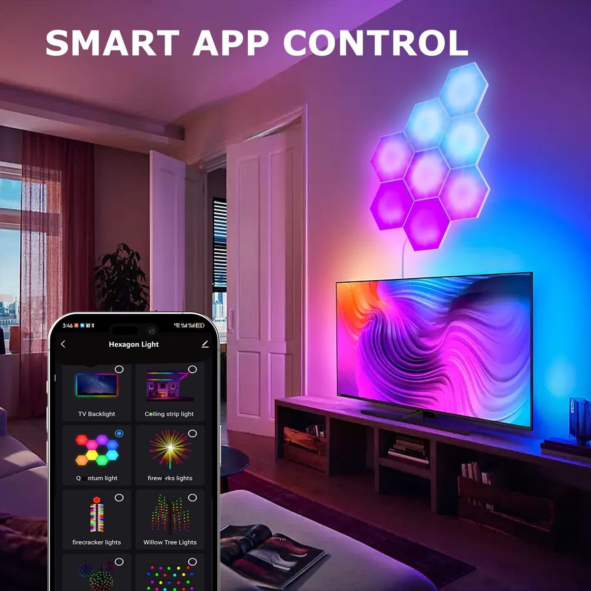 Hexagon LED Lights, 10 Pack with App and Remote Control