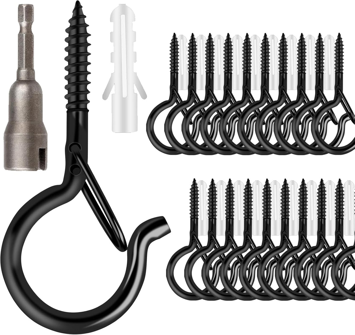FSAH 96 PCS Q-Hanger Hooks with Safety Buckle, Windproof Screw Hooks