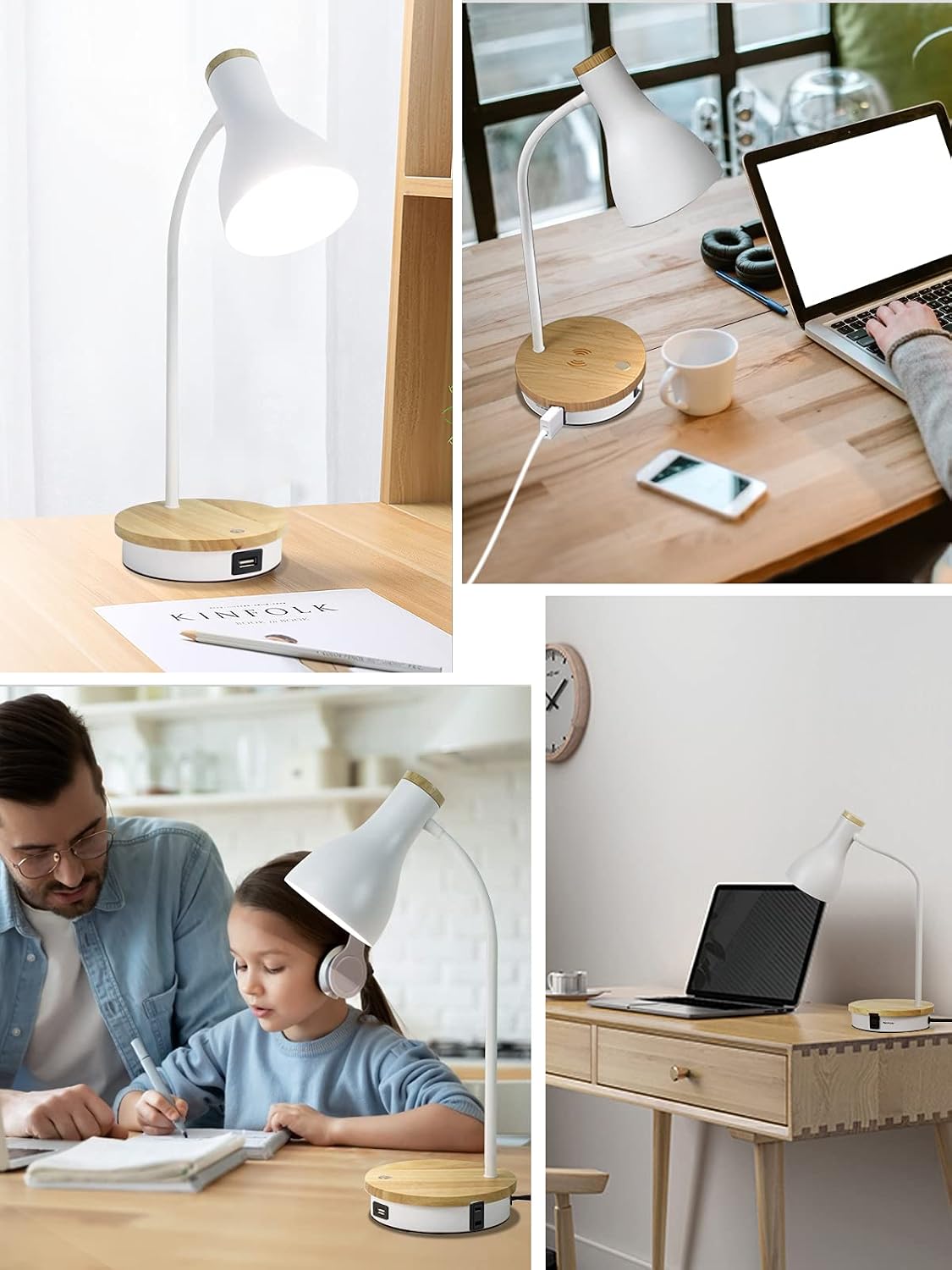 LALISU Metal Desk Lamp Wireless Charging Table Lamp Touch Reading Lights