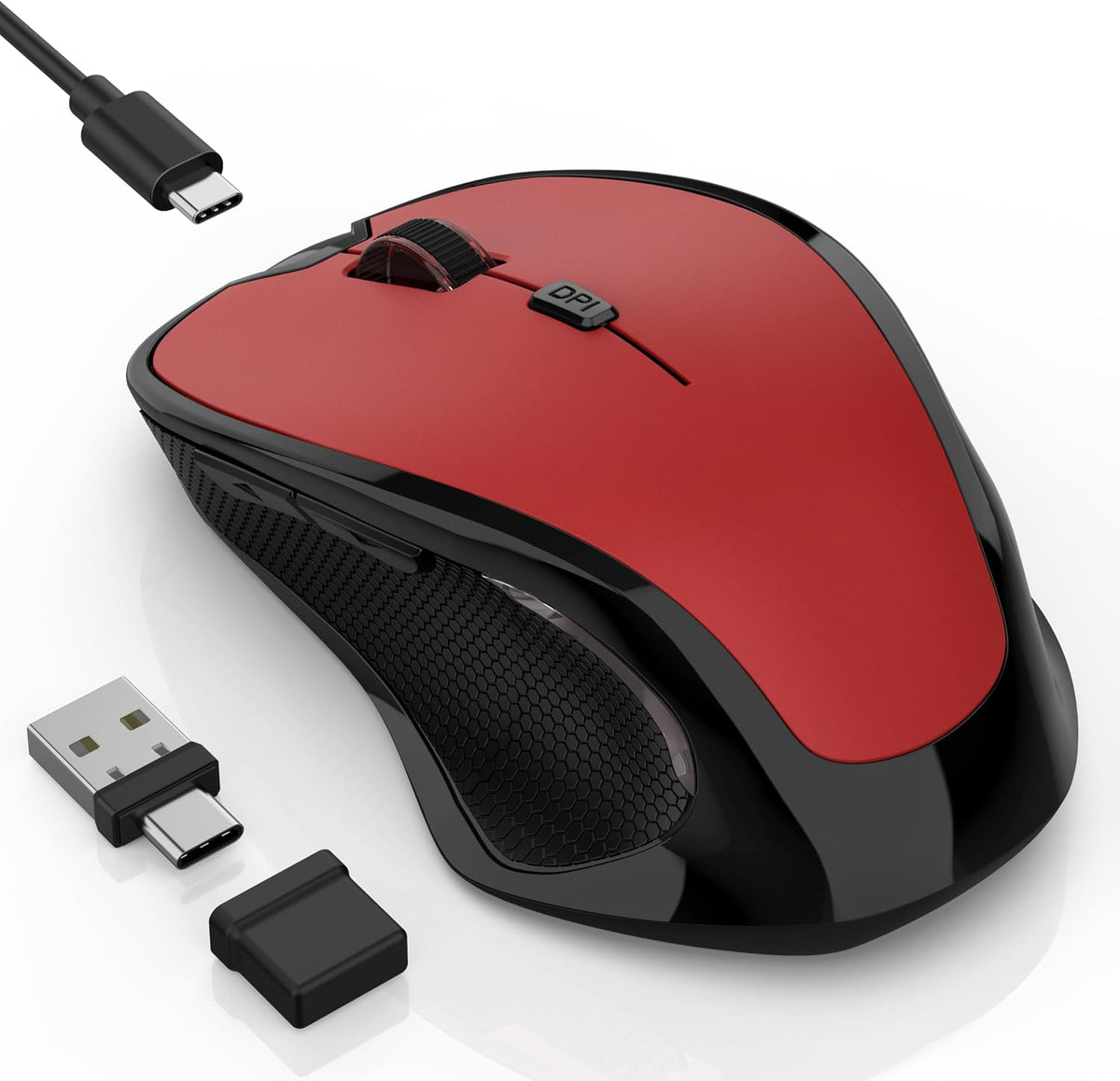 Bluetooth Wireless Laptop Mouse for MacBook Air Pro iPad Mac, Ergonomic Rechargeable Mouse with Jiggler Mode, 2 Mode Bluetooth & 2.4G USB-A/USB-C Receiver, Silent Optical Computer Mice, Grey