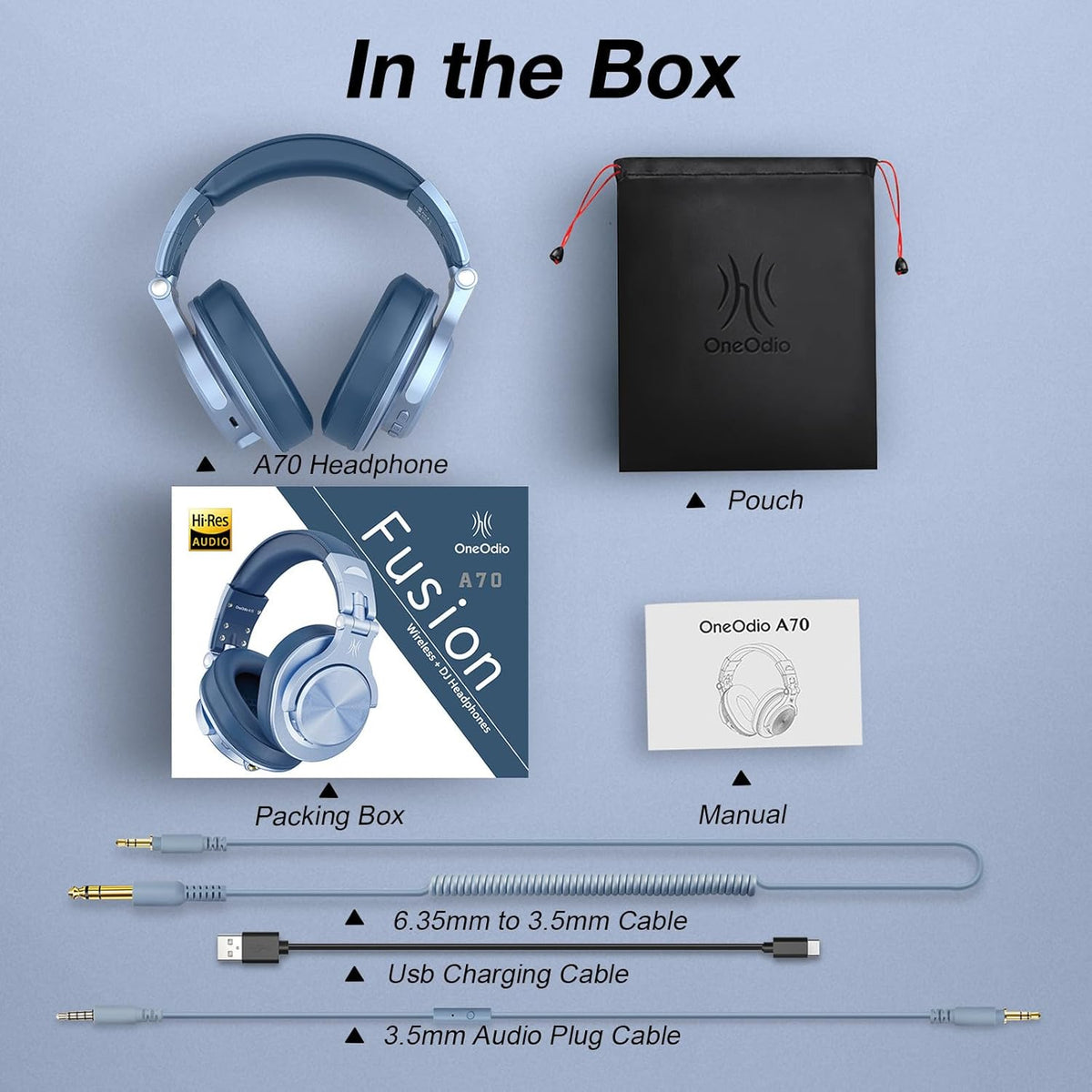OneOdio A70 Bluetooth Over-Ear Headphones, Hi-Res Wired DJ Studio - SB