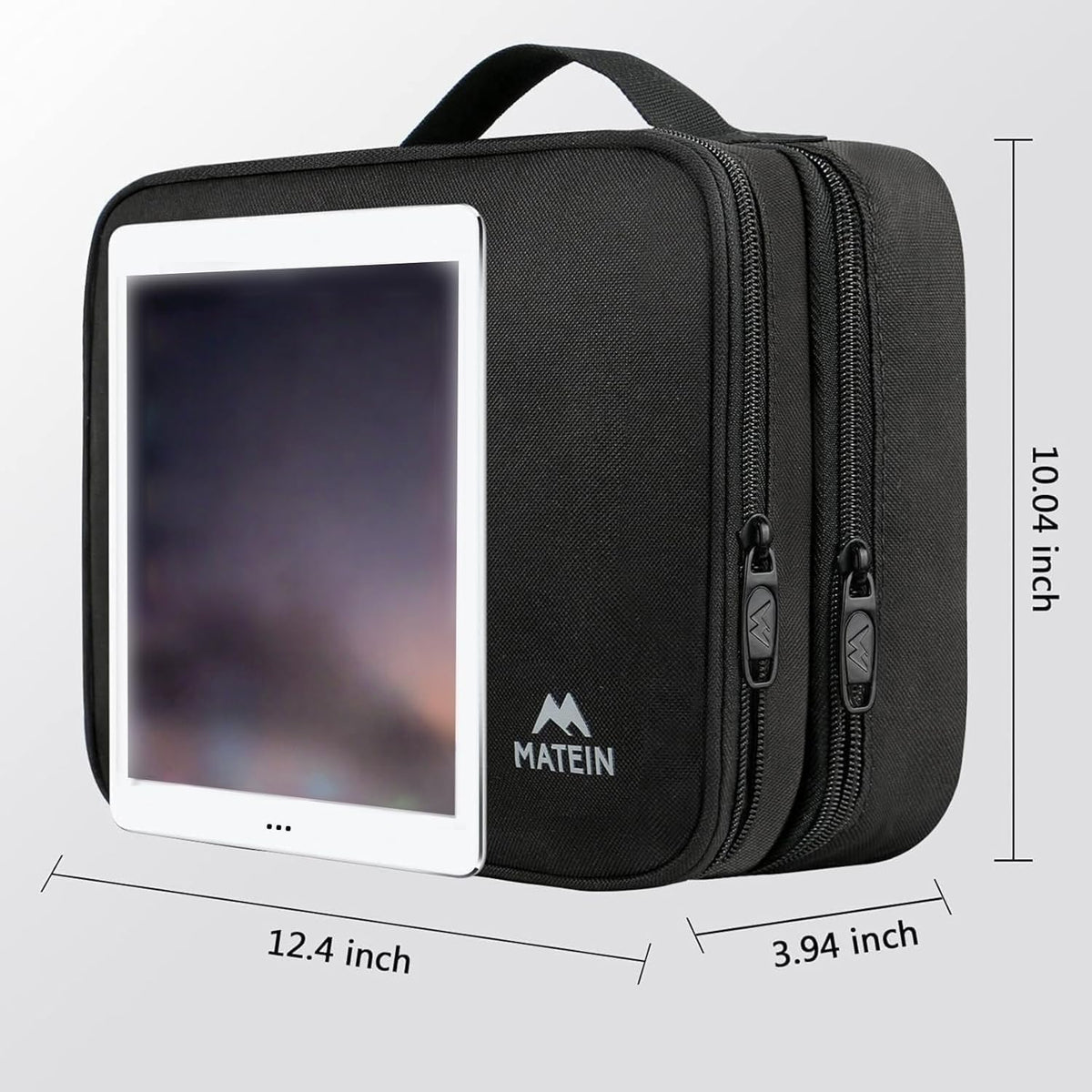 MATEIN Cable Organizer Bag, Large Travel Storage Bag, Sturdy Tool Case | with Handle, Carrying Case for Phone, Cord, Electronics Accessories, Tablet (Up to 12.9inch), Powerbank, Hard Drive, Black