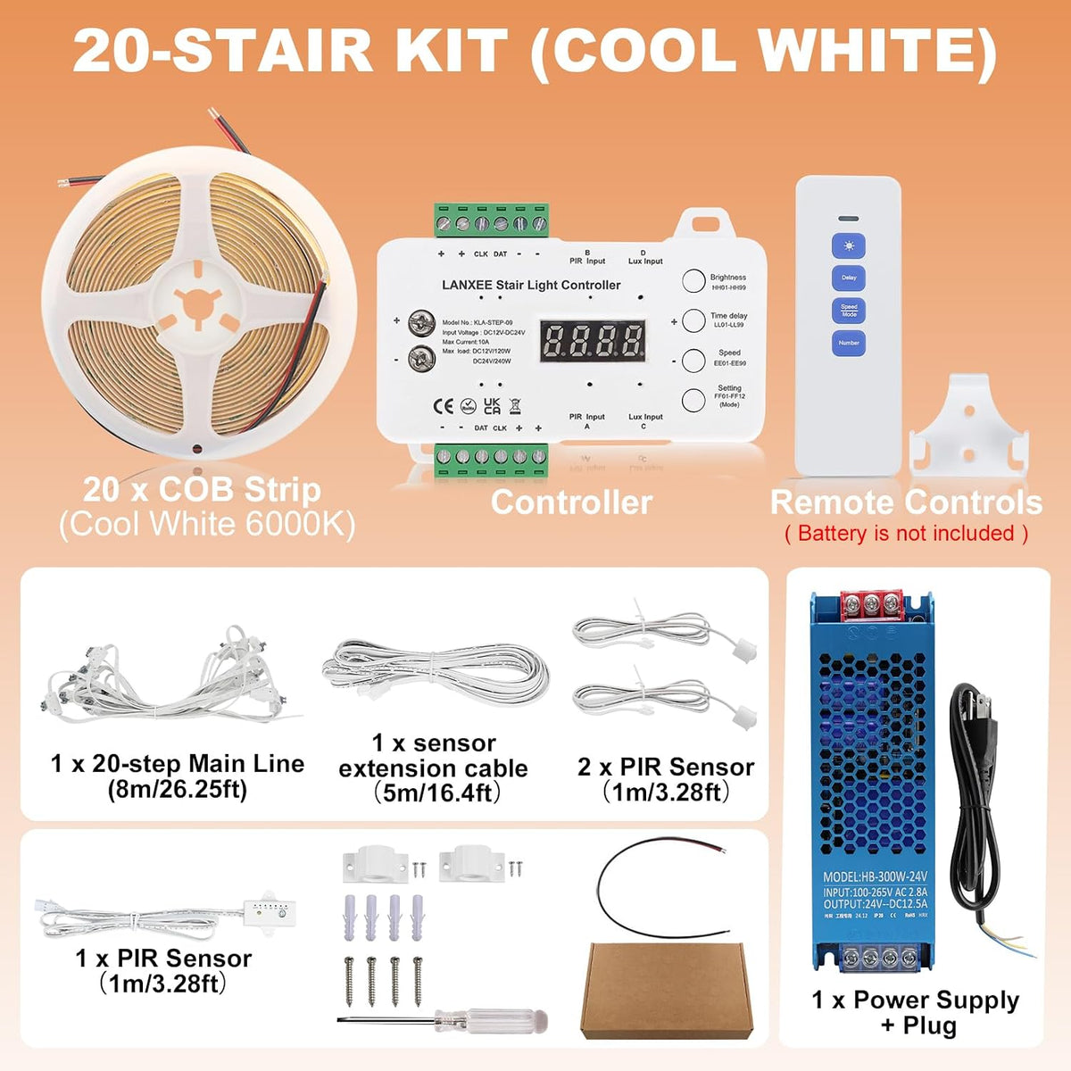 Motion Sensor Stair Lights, 20 Steps LED Step Lighting, Cool White