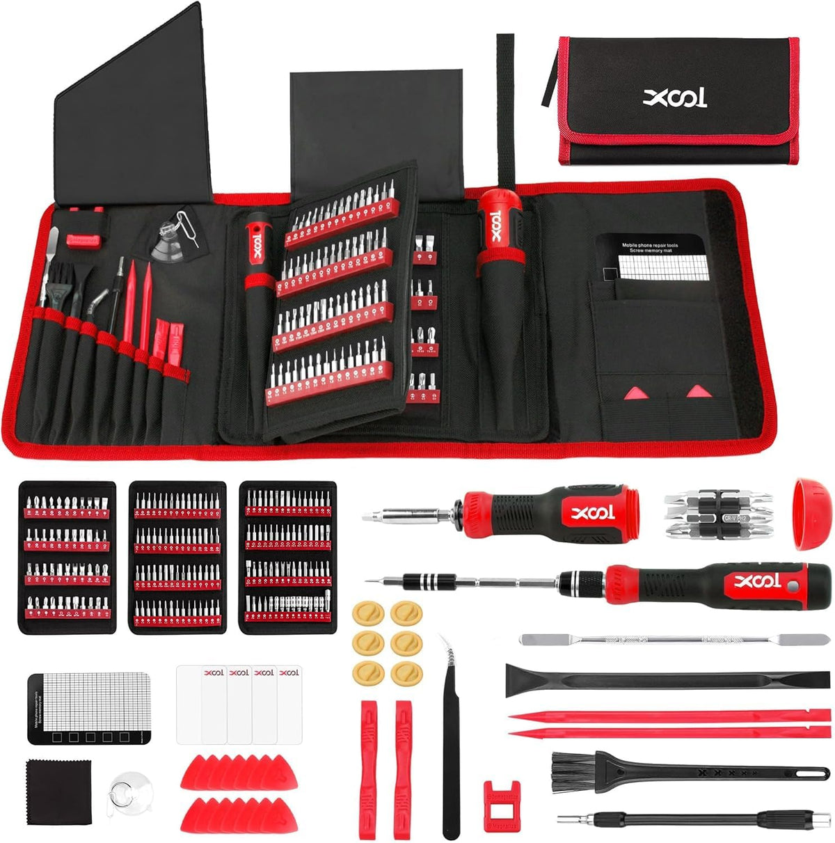 XOOL 200 in 1 Precision Screwdriver Kit, Electronics Repair Tool Magnetic Driver Kit with 164 Bits, Flexible Shaft, Extension Rod for Computer, iPhone, Laptop, PC, PS4, Xbox, Nintendo