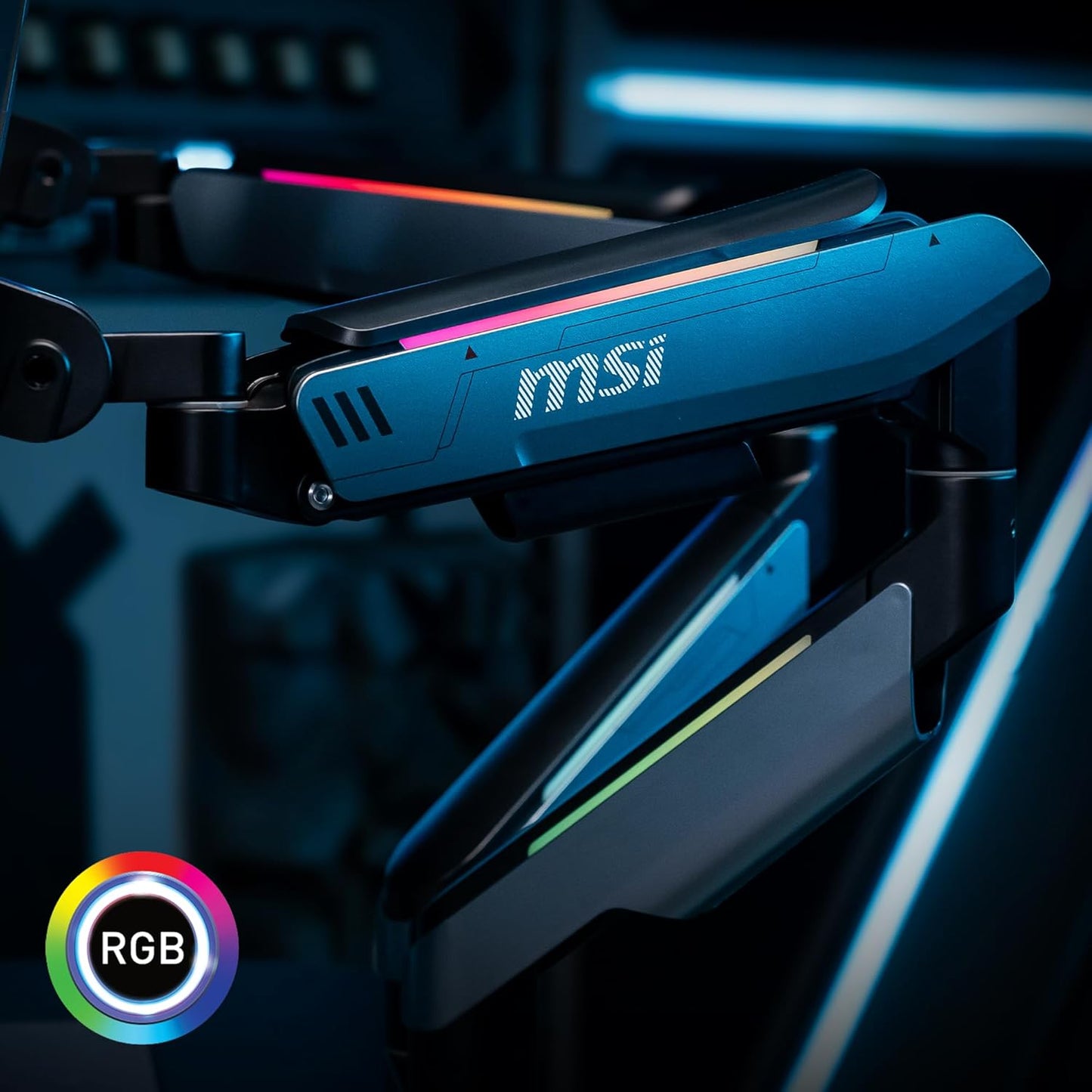 MSI MPG MT201DR V2-Premium RGB Dual Monitor Stand Arms,17-35" Support,VESA Compatible,Adjustable Heavy Duty Gas Spring Mount,44 lbs per Screen Capacity,Clamp&Grommet,Quick Release Plate-Gray