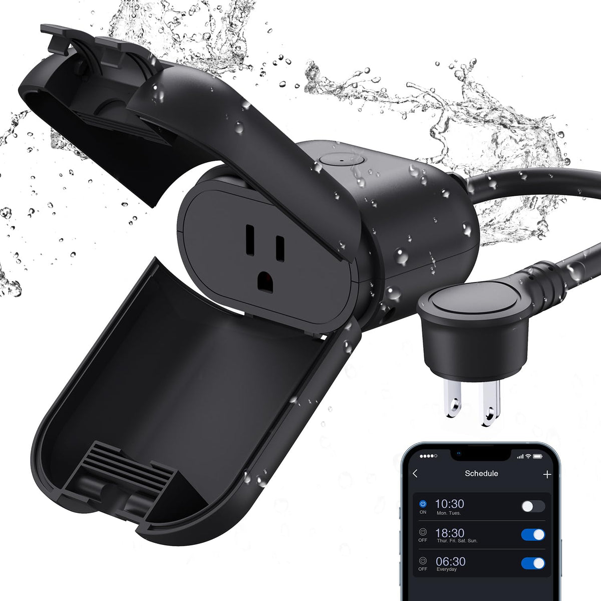 ELEGRP PQR10 Outdoor Smart Plug Waterproof IP66, WiFi Plug Compatible with Alexa & Google Assistant, Smart Outdoor Outlet for String Lights, No Hub Required, 400W Max, UL Certified, 2 Pack, Grey